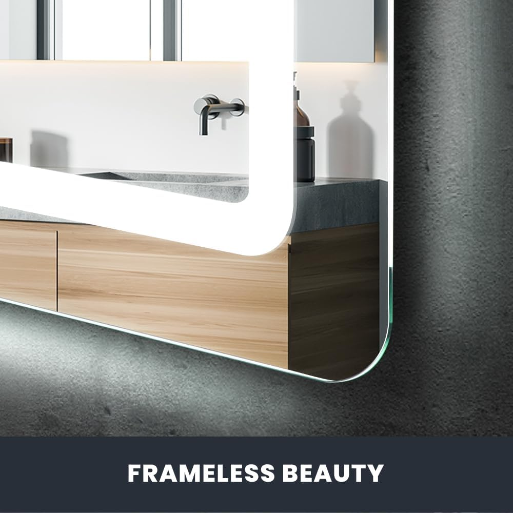 Simplus LED Wall Mirror Bathroom Mirrors for Wall Mounted Anti-Fog 3 Colors Dimmable Lighting Smart Touch Switch Vanity Makeup Mirror 120X70Cm image number 6