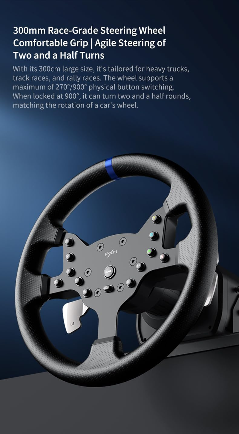 PXN V99 Racing Simulation Set: Force Feedback Wheel, 6+1 Gear Stick, Adjustable Pedals for PC, PS3, PS4, Xbox, Nintendo Switch