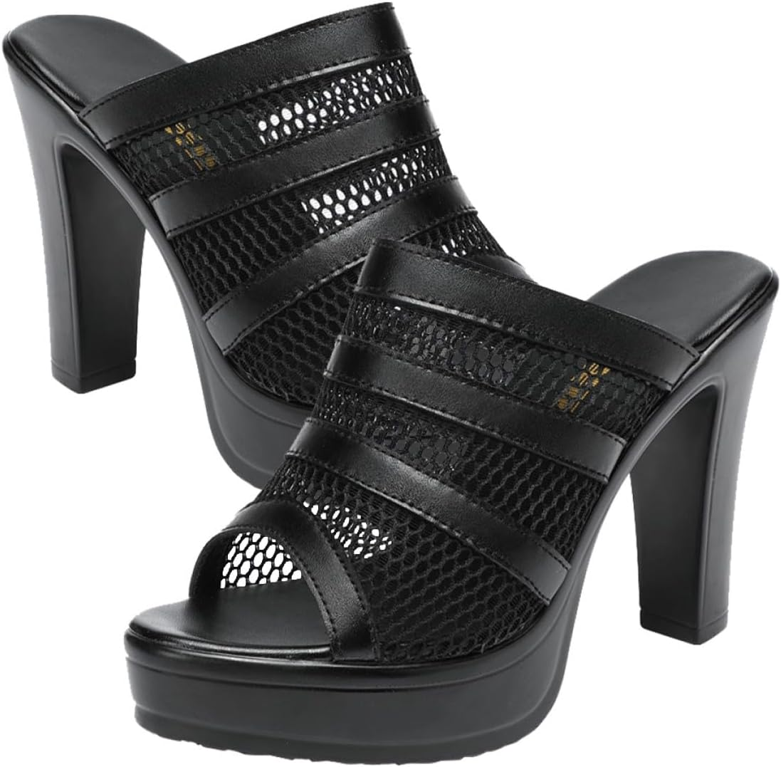 Abaodam 1 Pair Womens Summer Waterproof Platform High Heel Sandals Open Toe Mesh Block Heel Slippers Black Size 41 Outdoor Fashion Shoes image number 6