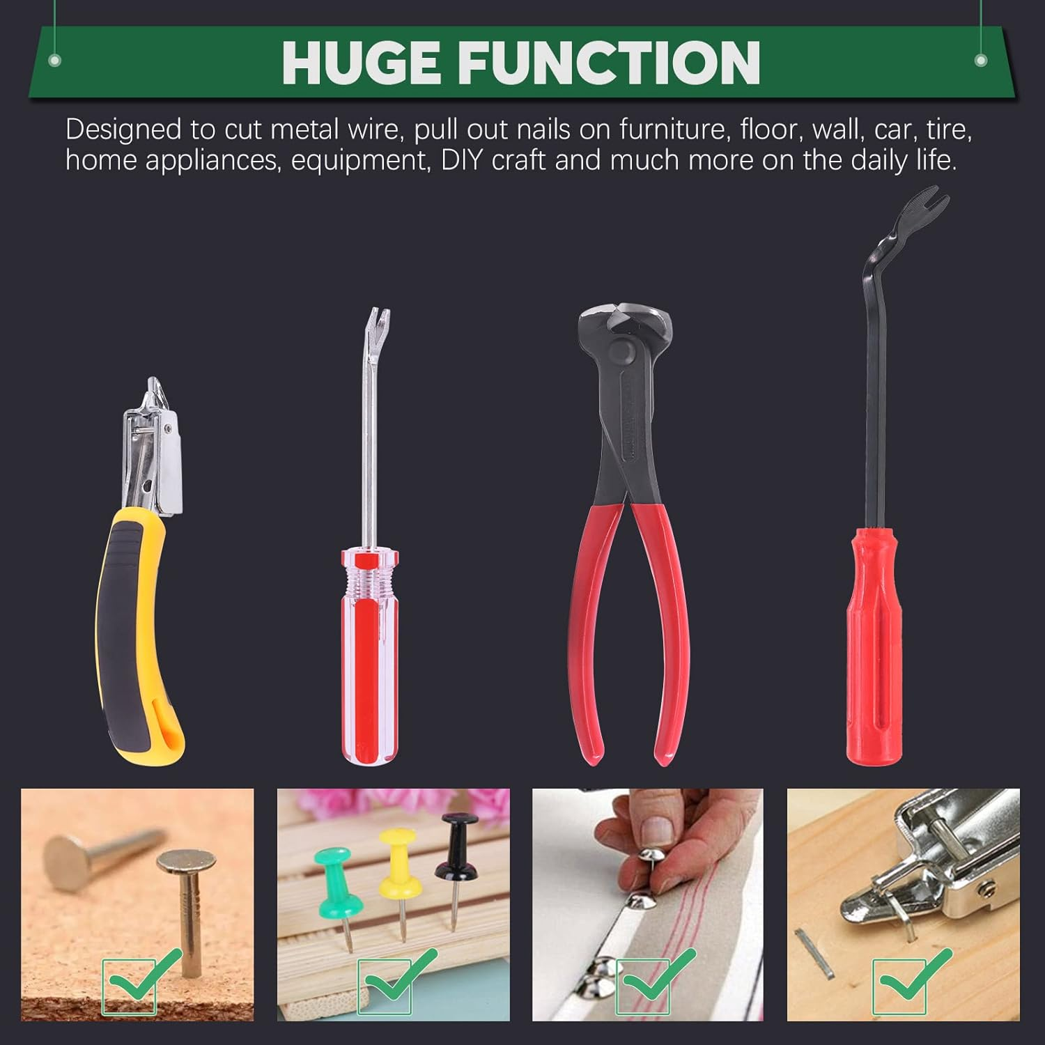 Keadic 4 Pcs Upholstery and Construction Staple Remover Set Contains End Cutting Pliers, Staple Puller, Tack Lifter, Fastener Remover Tack Puller Nail Remover Tool for Furniture Carton Floor