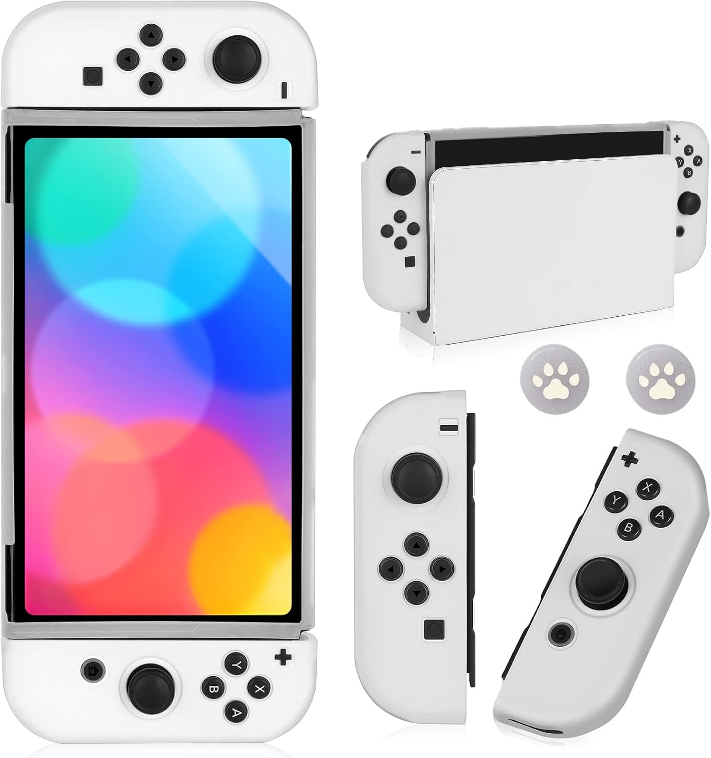 Dockable Case for Nintendo Switch OLED Model 2021, Soft TPU Protective Cover Case for Switch OLED Console and Joy-Con Controller with 2 Pcs Thumb Grip
