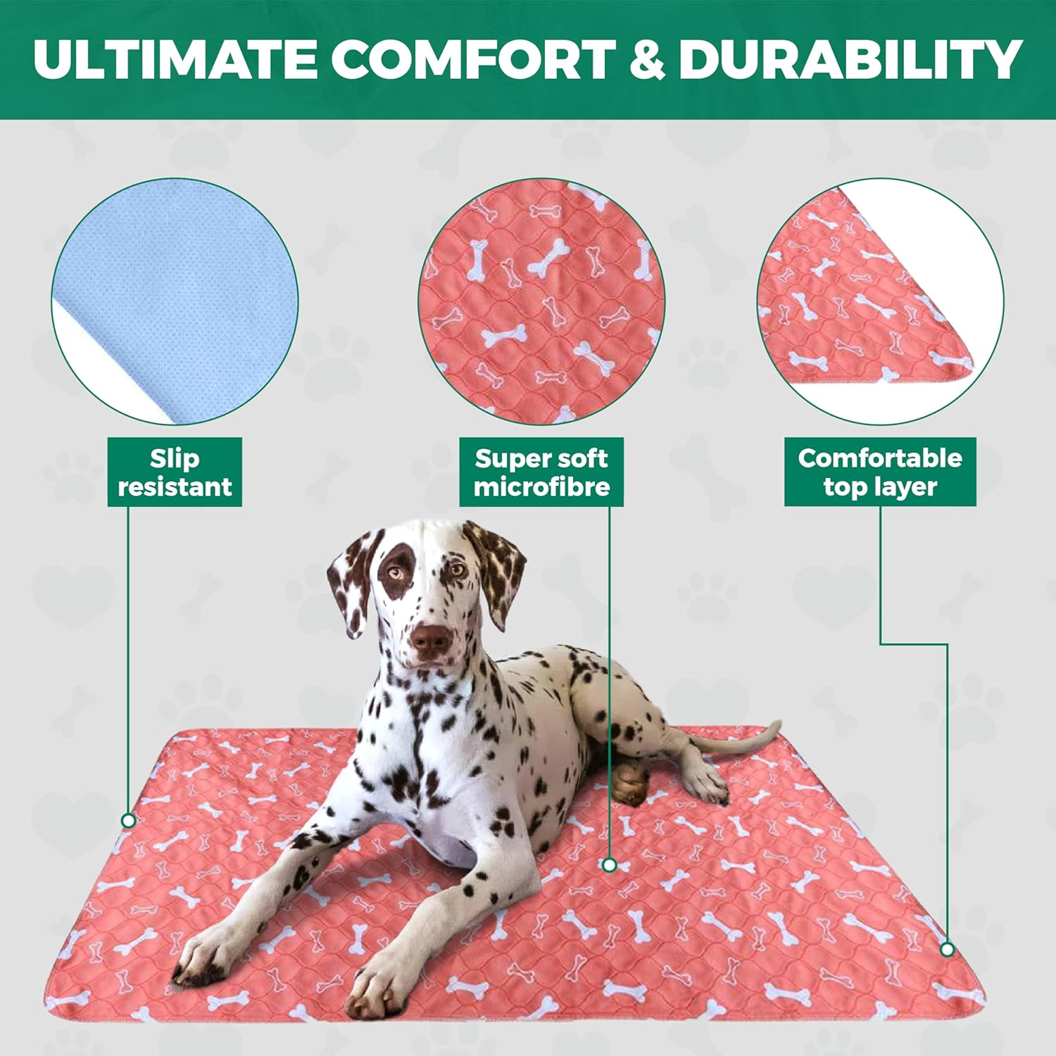 Orange Reusable Puppy Pads - Accident Proof - Ultra Absorbent - Washable Dog Pee Pads - Multi-Purpose Protection - Waterproof Dog Mats for Floors (Medium (70 X 80Cm))