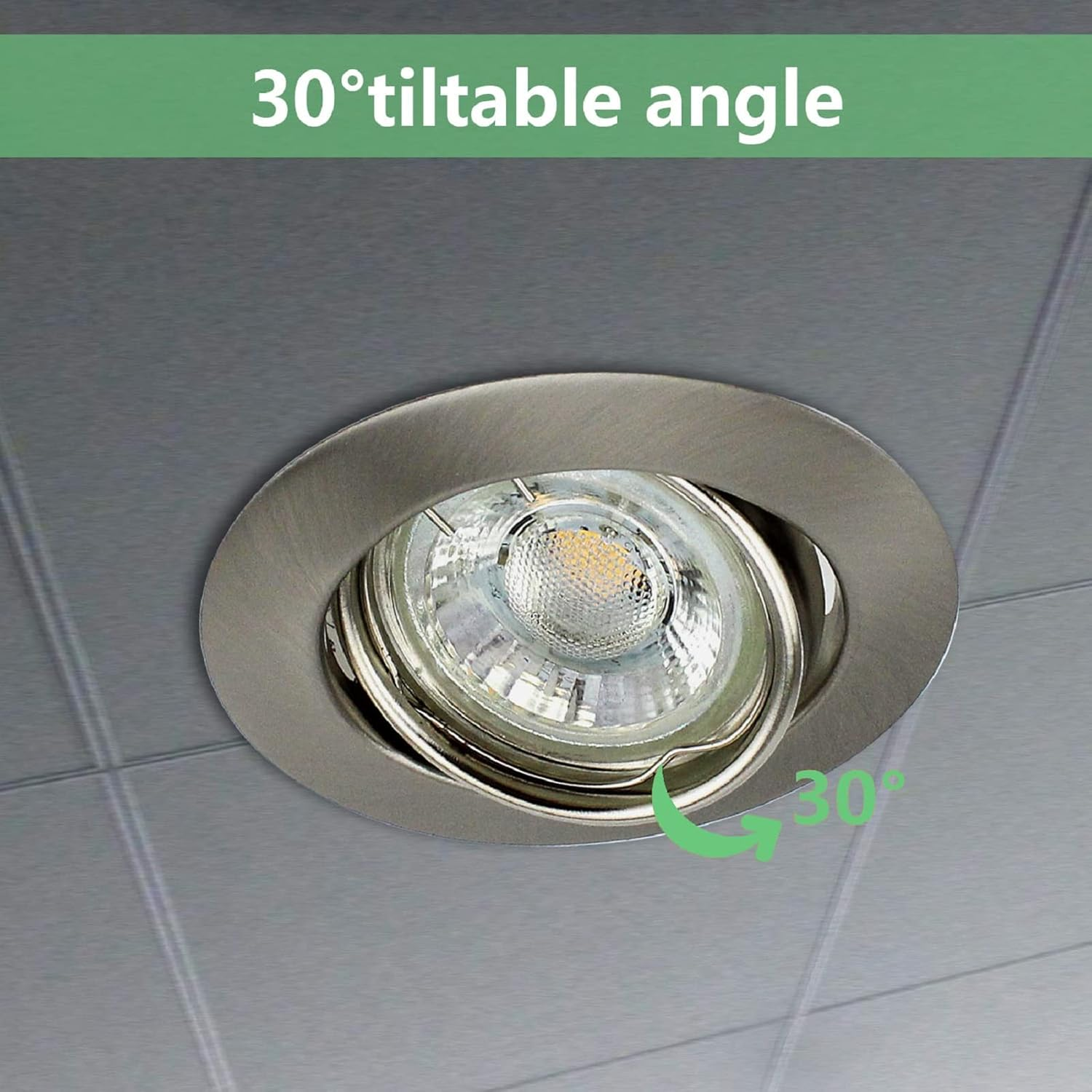 Allesgute 6X Recessed Ceiling Spotlights round Downlight Fittings Brushed Chrome Tilt GU10 Fittings with Lampholders 240V image number 5