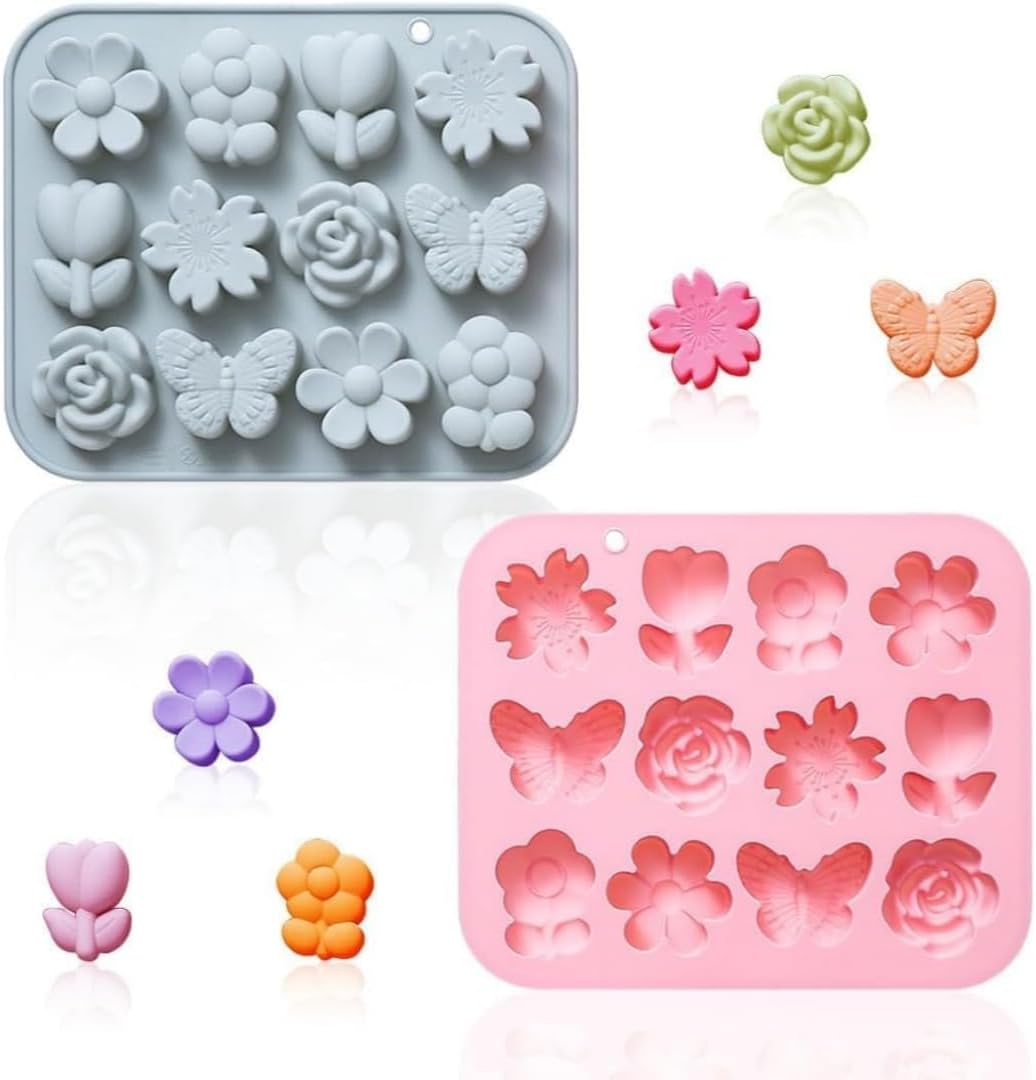 2 Pack Flower and Butterfly Silicone Cake Molds 12 Cavity 3D Flower Petals Mould Tray DIY Baking Decorating Tools for Chocolate Candy Cupcake Mousse image number 3