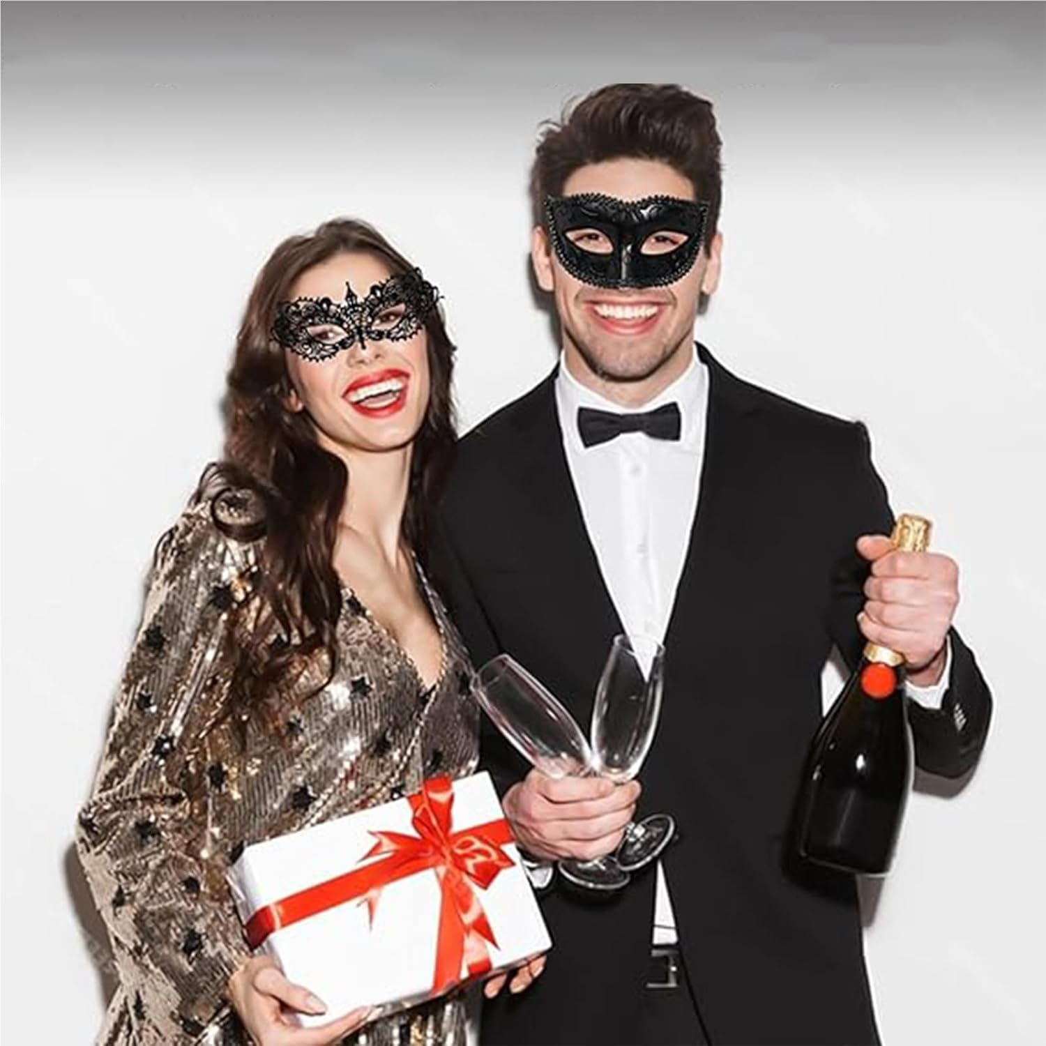 6PCS Venetian Lace Masquerade Masks for Women - Gothic Black Party Masks, Adjustable Soft Lace, Elegant for Halloween, Balls, Cosplay & Carnival image number 1