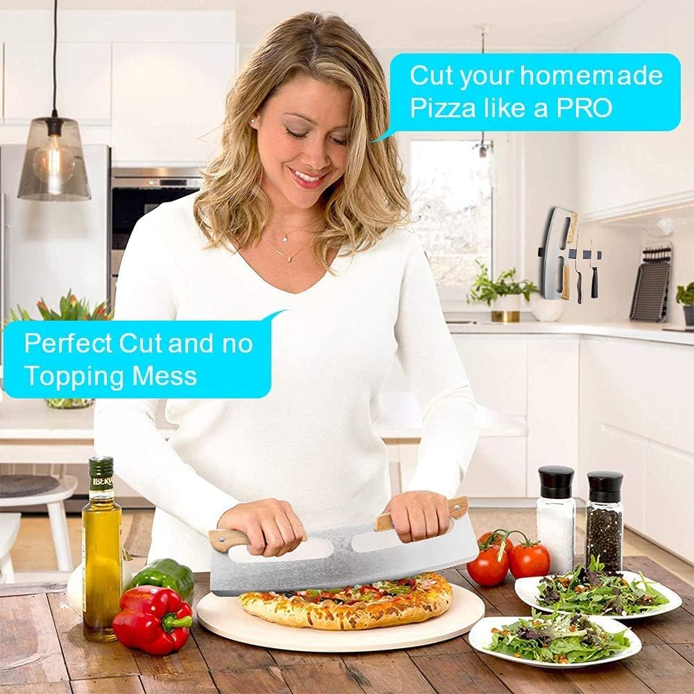 Pizza Cutter Rocker with Wooden Handles & Protective Cover by LEIAOLY, 14" Sharp Stainless Steel Pizza Slicer Wheel, Big Pizza Knife Cutters for Kitchen Tool (14Inch) image number 5