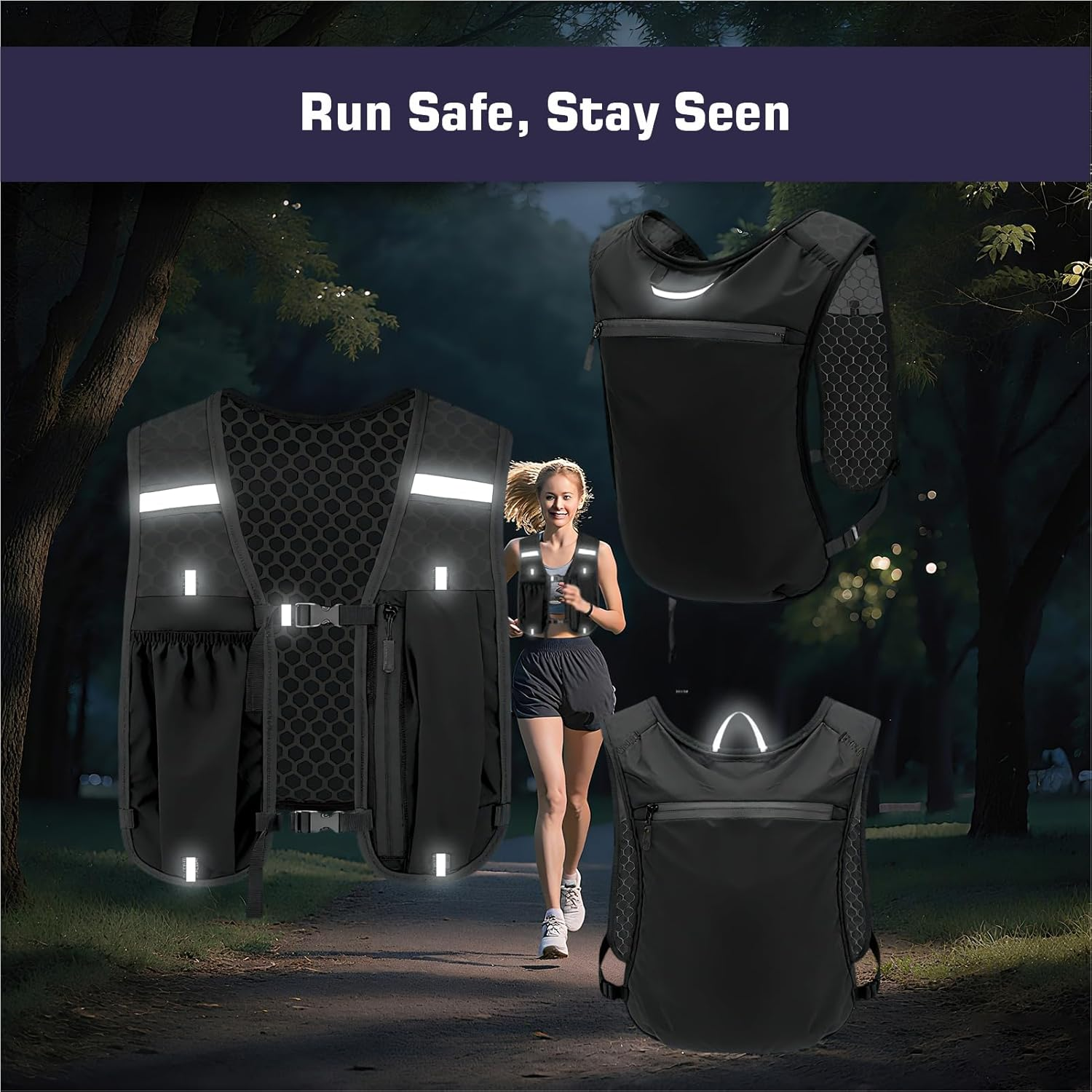 PIEKEDS Running Phone Holder Vest with 550Ml Running Water Bottle, Adjustable & Lightweight Hydration Vest | Reflective Running Vest for Men & Women