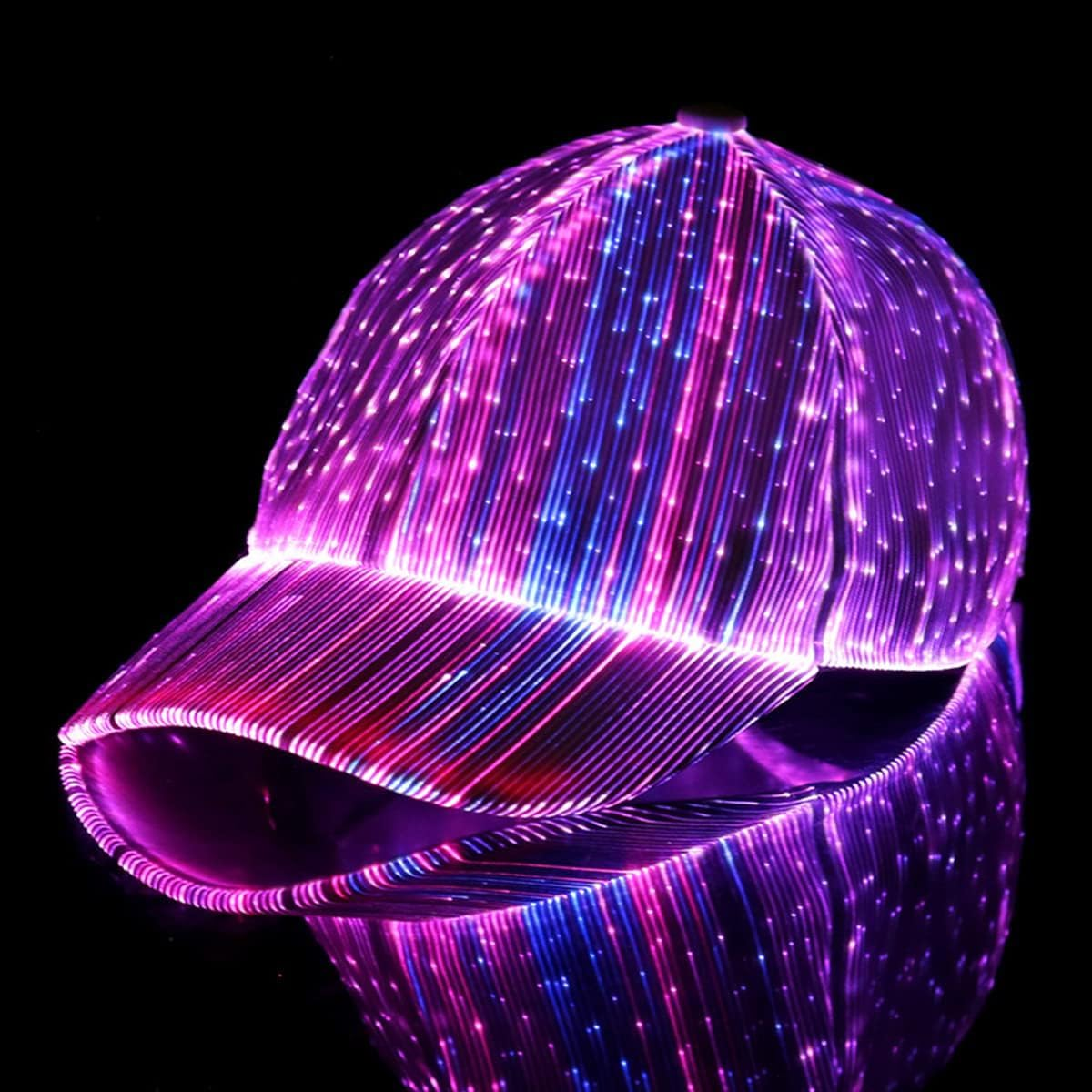 VICKECAR Fiber Optic Cap 3.7V 450Mah USB Rechargeable Luminous Baseball Cap Adjustable RGB LED Glowing Hat Light up Party Cap with 7 Colors 11 Lighting Modes for Holiday Men Women Event(Black) image number 6