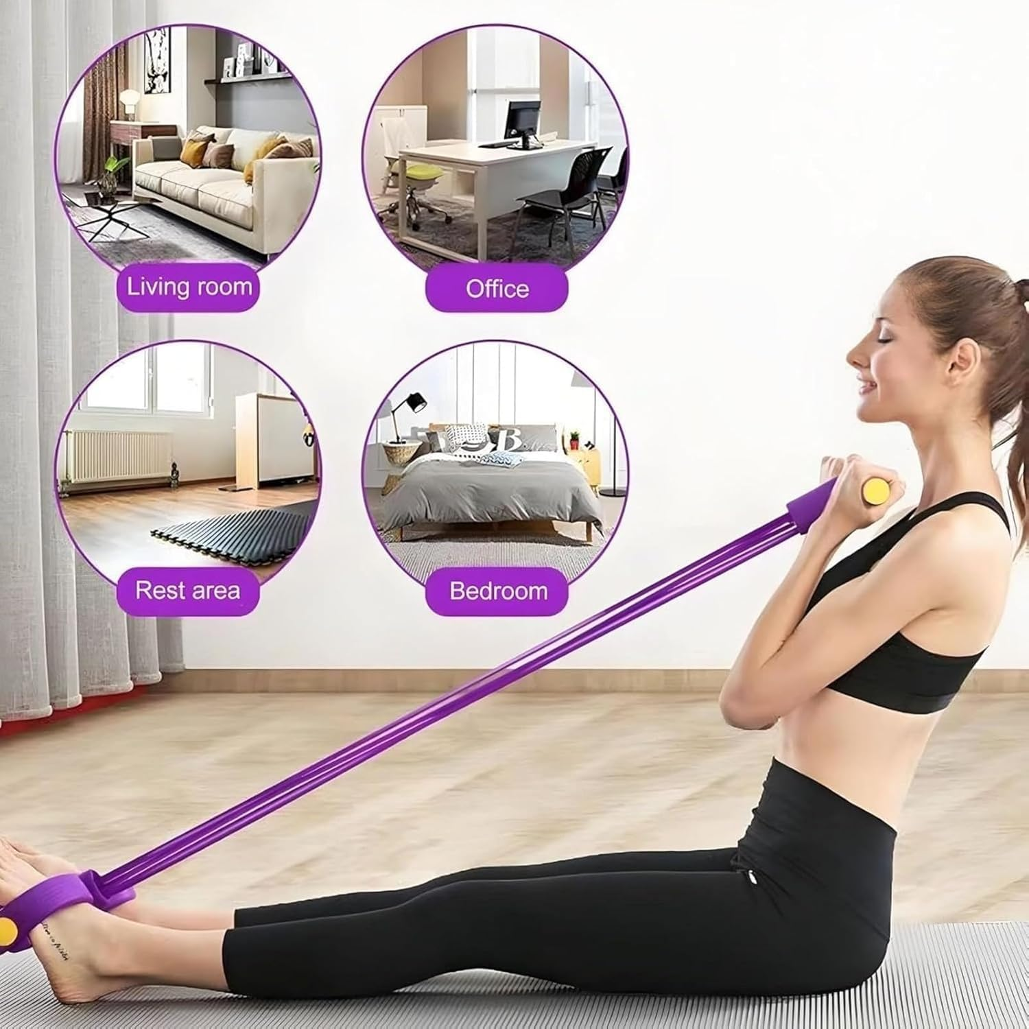 Multifunction Tension Rope, 4-Tube Elastic Yoga Pedal Puller Resistance Band, Natural Latex Tension Rope Fitness, Abdominal Trainer, Sit-Up Training Equipment, Bodybuilding Expander, for Weight Loss image number 1