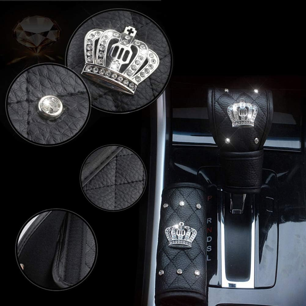 Leather Car Seat Belt Cover Shoulder Seatbelt Pad Handbrake Cover Gear Shift Cover with Bling Rhinestones Crown Car Accessories(4 Pcs) image number 5