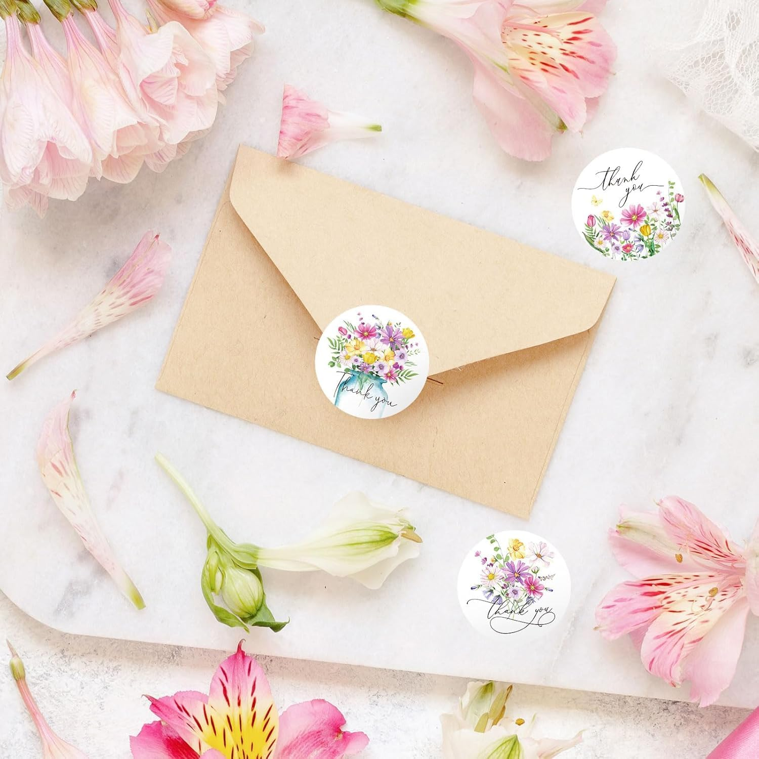 1000Pcs Thank You Stickers, Envelope Stickers Wildflower Spring Thanks Stickers 2.5 Cm/1 Inch Thank You Tags Seal Labels for Business Wedding Festival Baby Shower Birthday Party (2 Rolls) image number 1