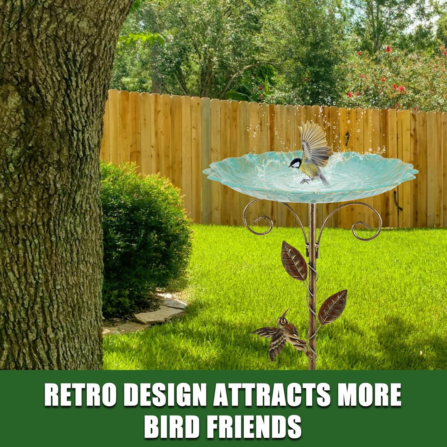 1Set Decorative Metal Bird Bath, Easy Maintenance Vintage Freestanding Birdbaths and Supports for Garden Patio Yard Lawn Decor 77X25.5X25.5Cm image number 5