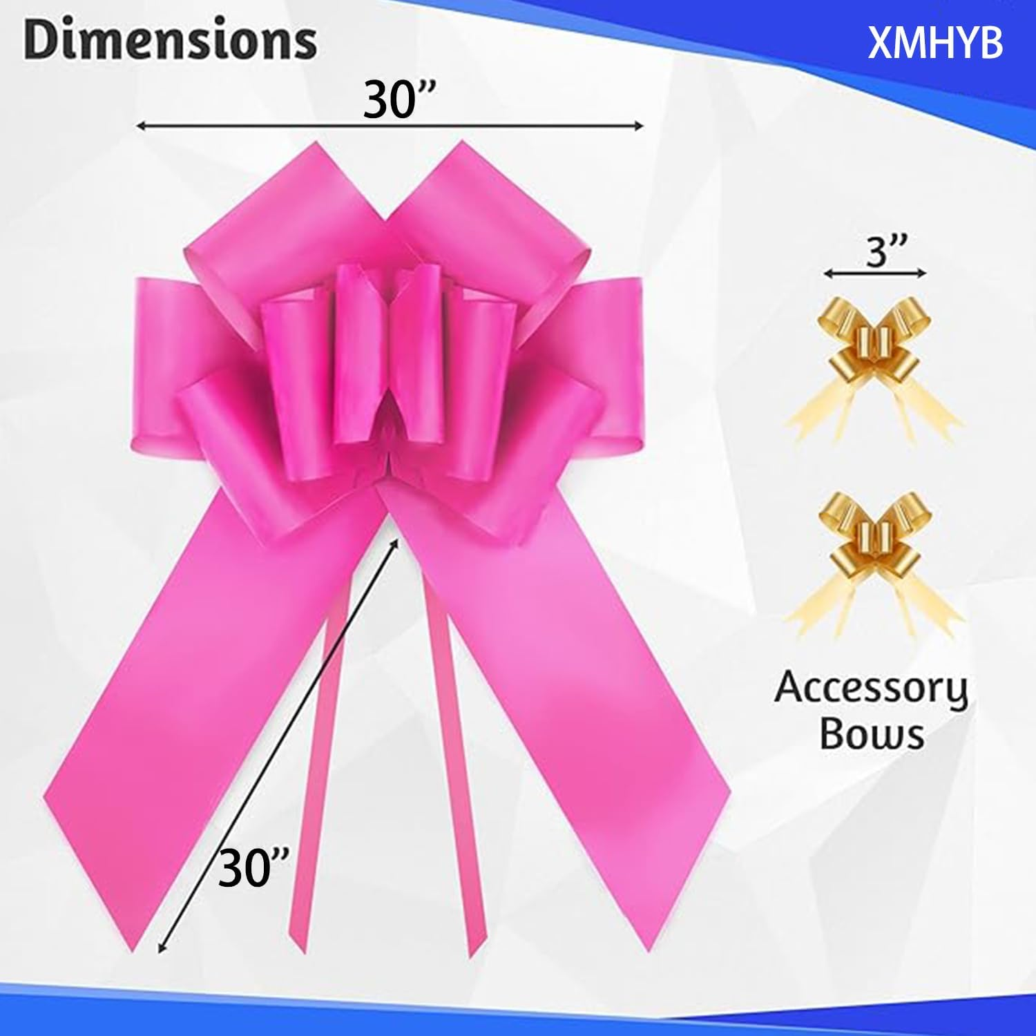 Big Car Bow 30 Inch, Giant Huge Birthday Red Gift Bow for Car, with 2 Suction Cups Christmas Tree Topper Decor (Rose Pink) - Glod image number 6