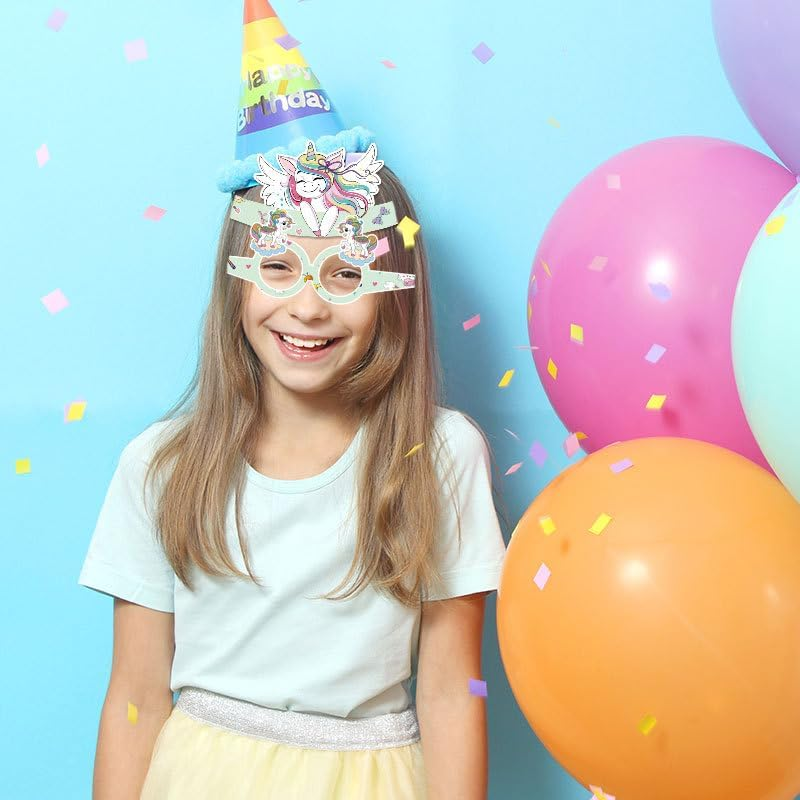 Buziba 12Pcs Rainbow Unicorn Party Glasses Decoration Unicorn Birthday Party Hats Unicorn Paper Eyeglasses Photo Booth Props Party Favor image number 6