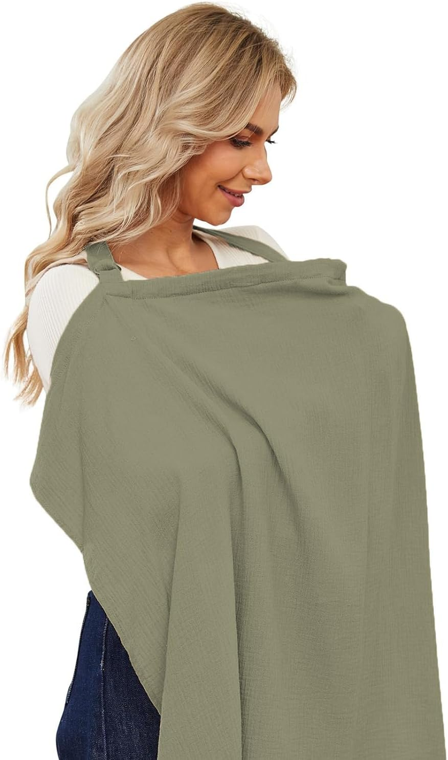 PPOGOO Muslin Nursing Cover for Baby Breastfeeding, Breathable Privacy Nursing Covers for Mom 100% Cotton Breastfeeding Cover with Rigid Hoop for Mother Nursing Apron (Light Green)