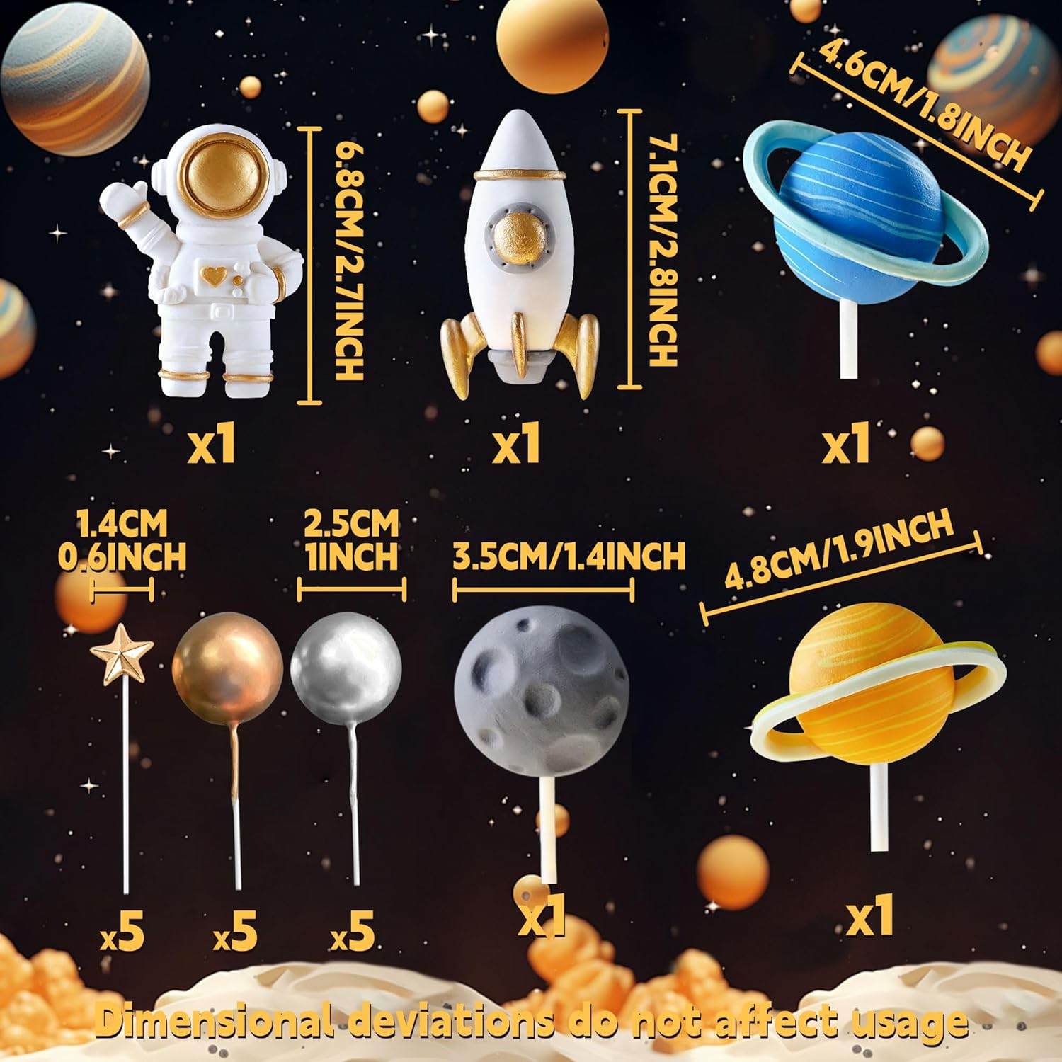 Jevenis Outer Space Cake Toppers Astronaut Rocket Stars Cake Decorations for Two the Moon First Trip around the Sun Birthday Baby Shower image number 3