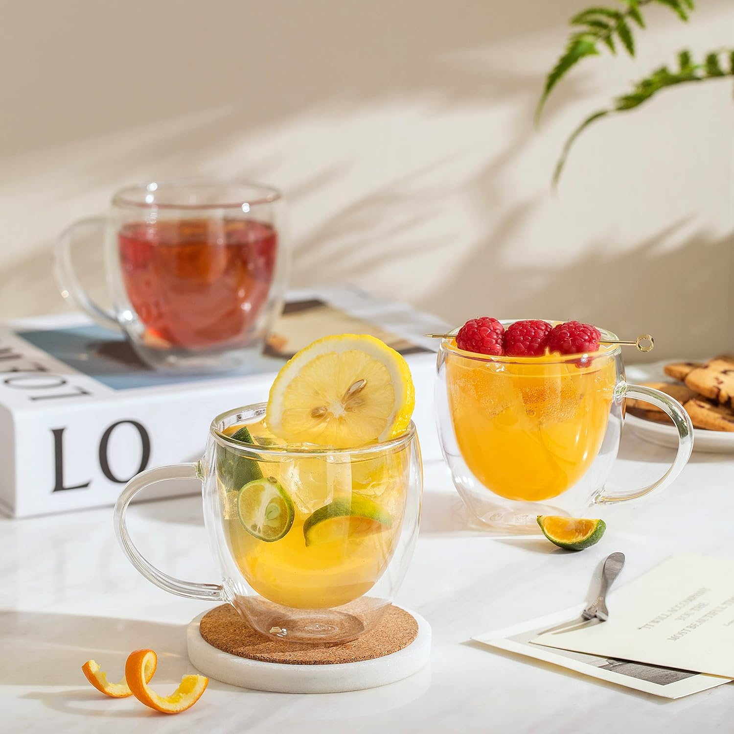 CNGLASS 250Ml Glass Coffee Mugs,Double Wall Insulated Glass Mugs with Handle,Clear Espresso Mugs for Latte,Cappuccino,Tea Bag,Set of 4