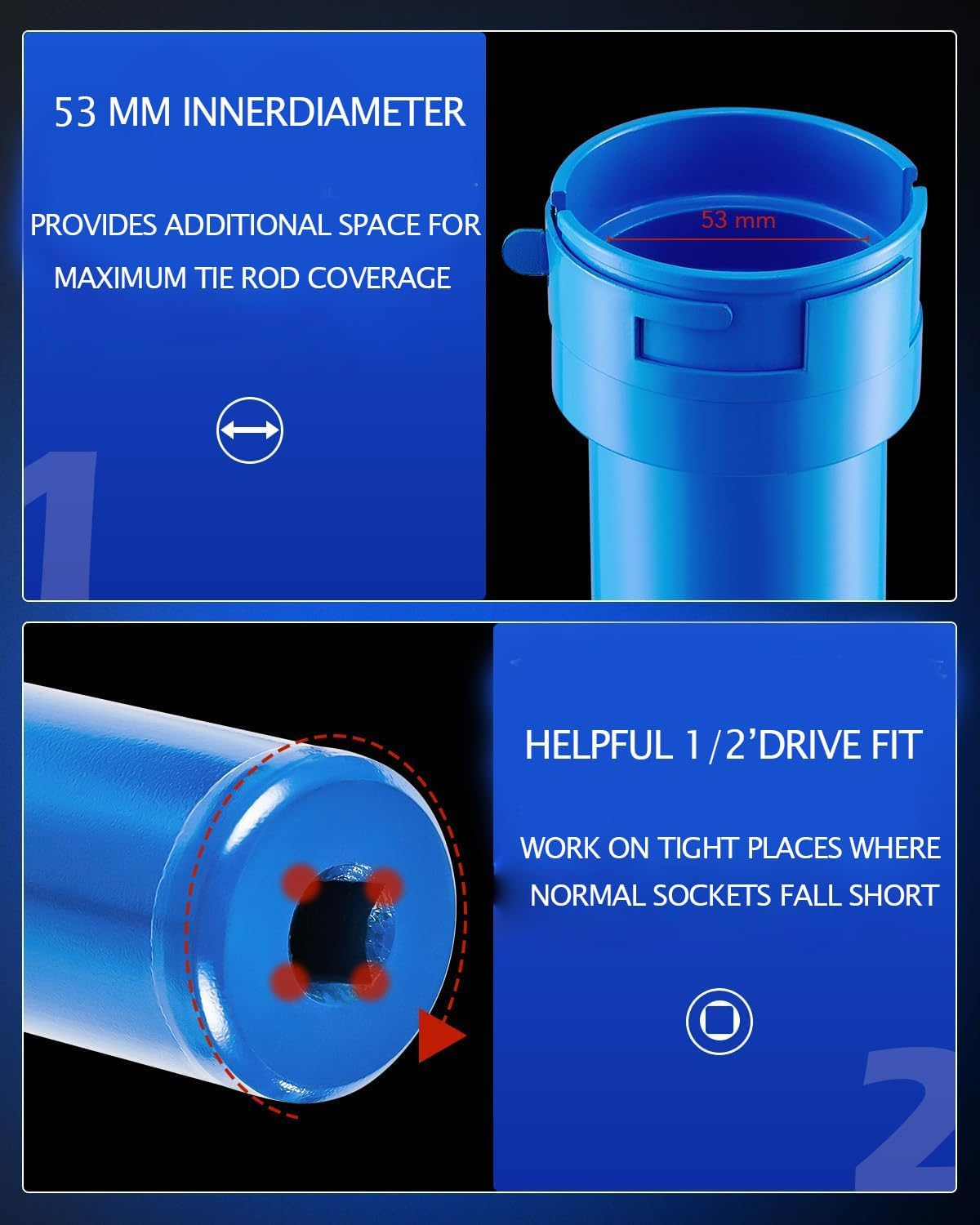 Inner Tie Rod Removal Tool Kit, Inner Tie Rod Tool for Tie Rod Removal and Installation, Master Inner Tie Rod Tool Set with 12 Crowfoot Adapters 1/2 Inch Drive Tube image number 3