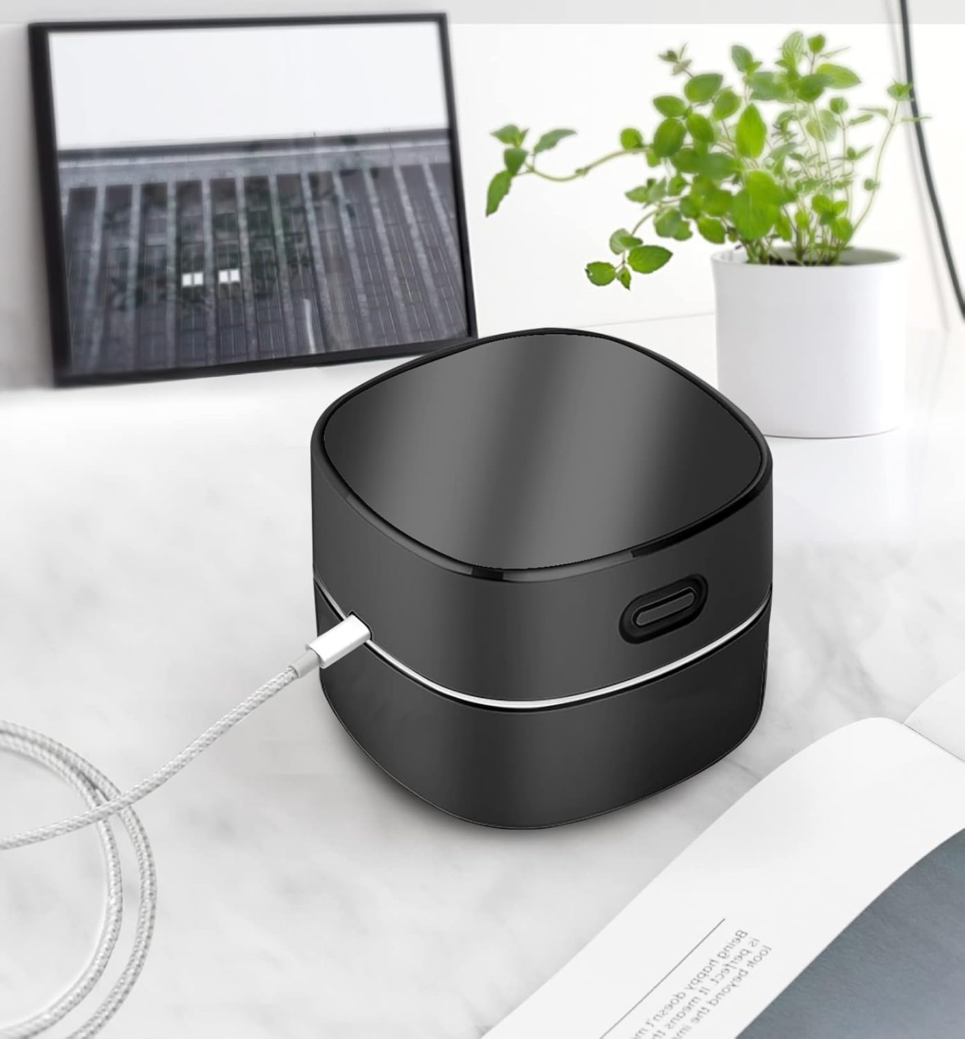 ODISTAR Desktop Vacuum Cleaner,Mini Table Dust Sweeper Energy Saving,High Endurance up to 400 Mins,Cordless&360&ordm; Rotatable Design for Cleaning Hairs,Crumbs,Computer Keyboard (Black Charging) image number 4