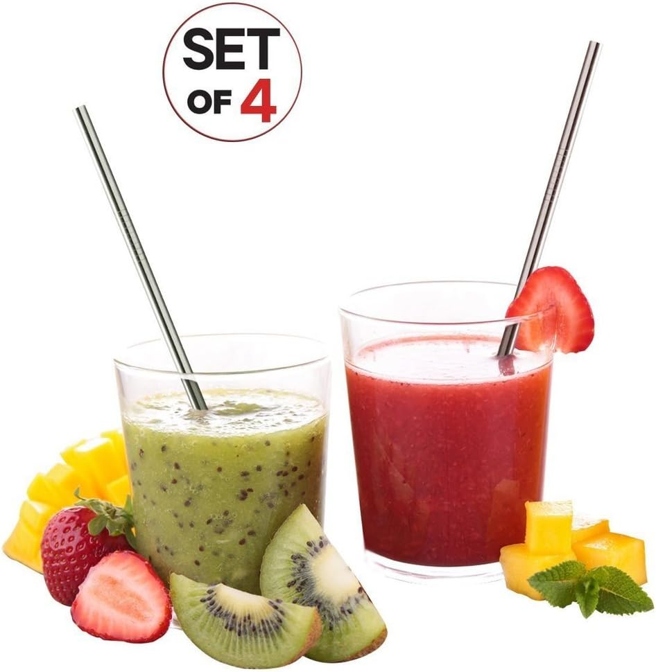 EKIND Stainless Steel Reusable Straight Drinking Straws and Cleaning Brush Set (Set of 4)
