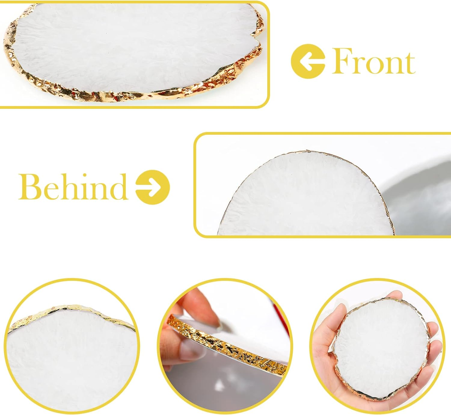 YUNAI Resin Nail Art Palette, Gold Edge Nail Art Painting Plate for Makeup, Nail Paint Palette Resin, Nail Tip Holder, Nail Art Display (White)