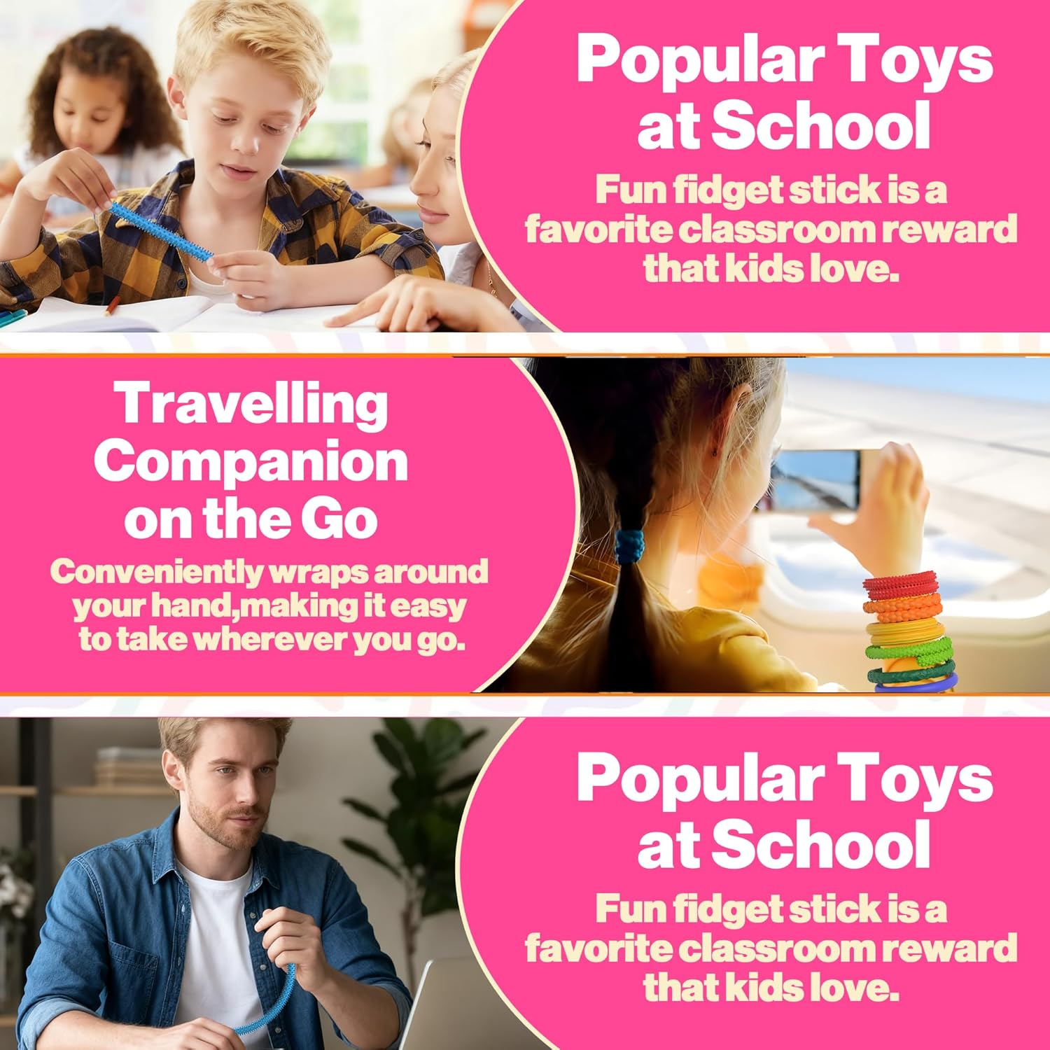 Fidget Toys Sensory Stick: 8 Pack Flexible Sensory Sticks Toys for Kids,Calm down Travel Airplane Toy, Quiet Stress Relief Bendable Fidgets for Autism ADHD, Christmas Stocking Stuffers & Birthday Gift image number 3