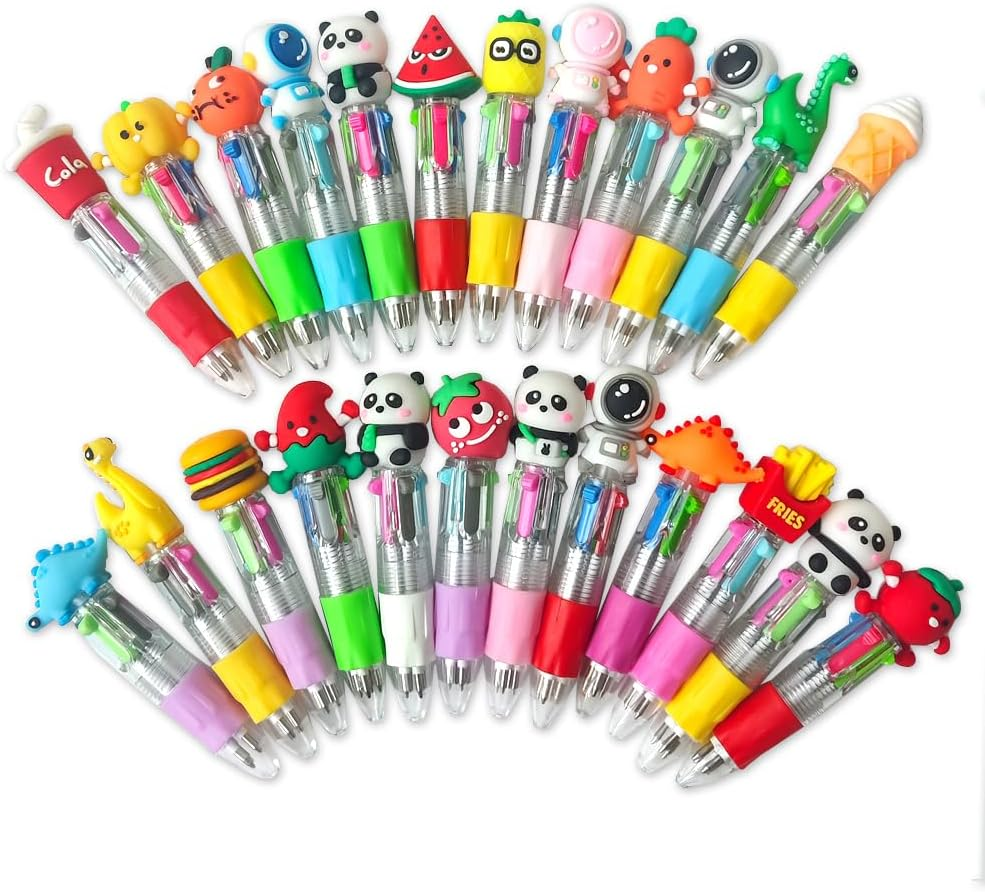 24 Pack 4-In-1 Retractable Mini Ballpoint Pens,6 Cartoon Themes Multi-Color Pens for Kids, Students,Gift & School Supplies,Compact Writing Set image number 5