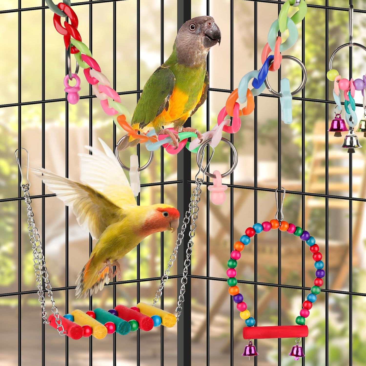 12Pcs Bird Swing Set, Bird Toys for Parakeets Bird Swing Standing Chewing Toys Hammock Climbing Ladder Bird Cage Accessories for Cockatiel Budgie Conure Mynah Lovebird image number 4