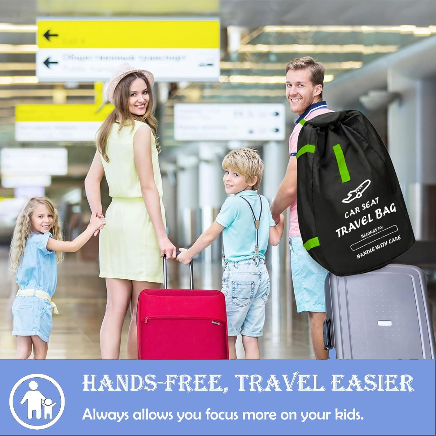 Durable Car Seat Travel Bag for Airplane & Stroller Bag - Large Tear & Water Resistant Gate Check Bag, Fits Convertible Car Seats or Double Strollers, Padded Easy Carry Protector for Air Travel image number 5