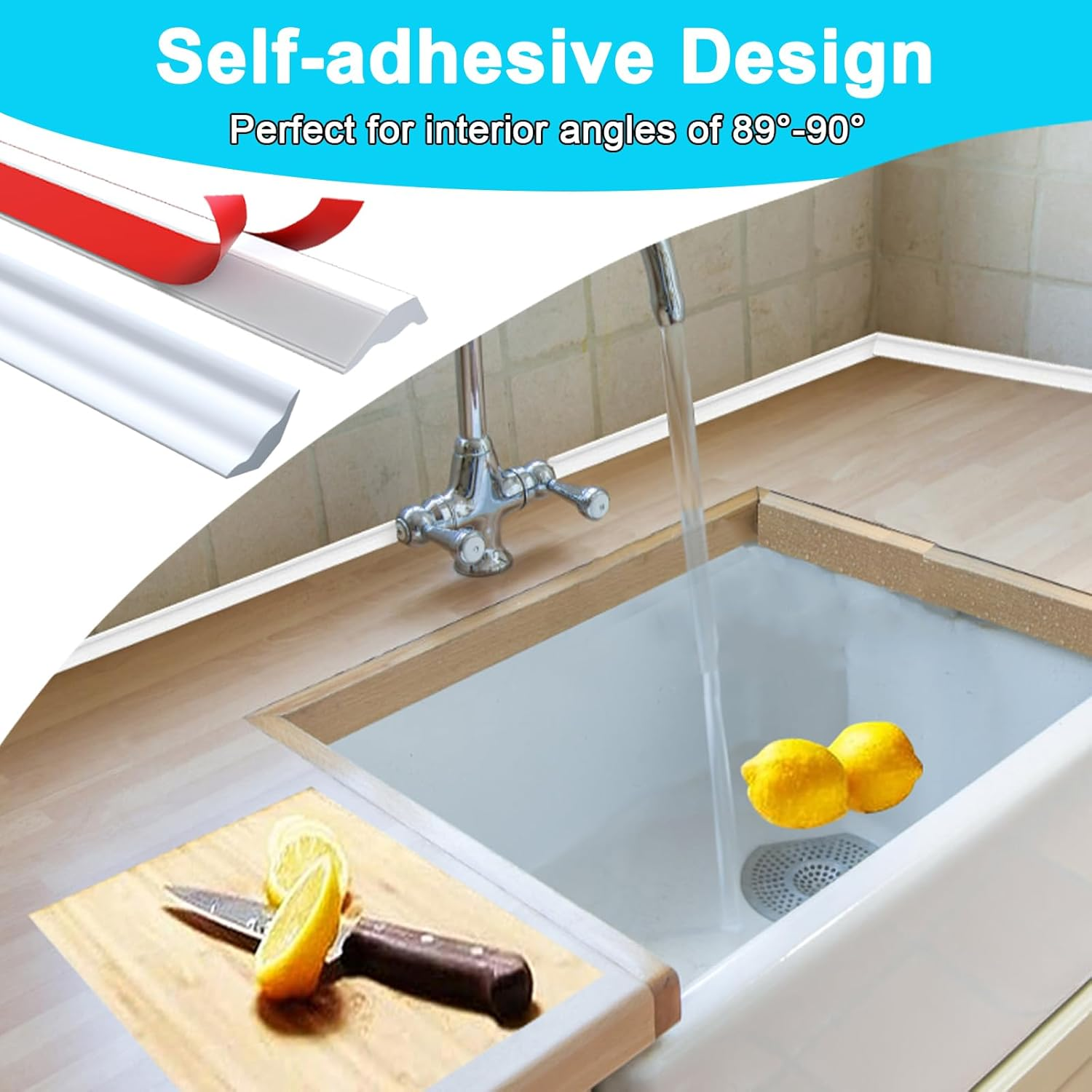 PVC Quadrant Trim, 10 FT Self Adhesive Plastic Wall Corner Edging Strip,Tpe Skirting Board Trim, Moulding Trim, Caulk Strip for Laminate Flooring, Wall, Ceiling, Cabinet (19Mm*13Mm, 3M) image number 6