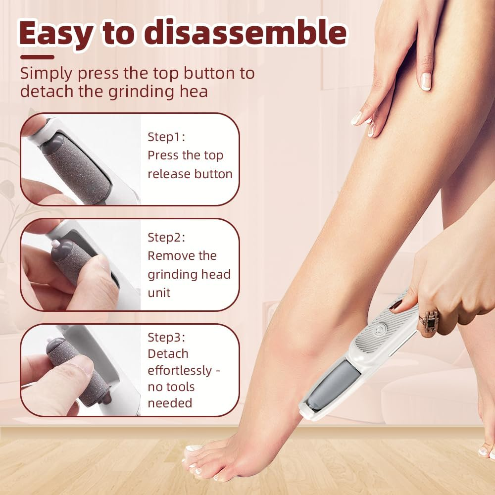 Electric Callus Remover, Electric Callus Remover with 6 Grinding Heads, 3 Speeds, Rechargeable Electric Callus Remover Feet, for Dead, Hard, Cracked Skin (White) image number 1