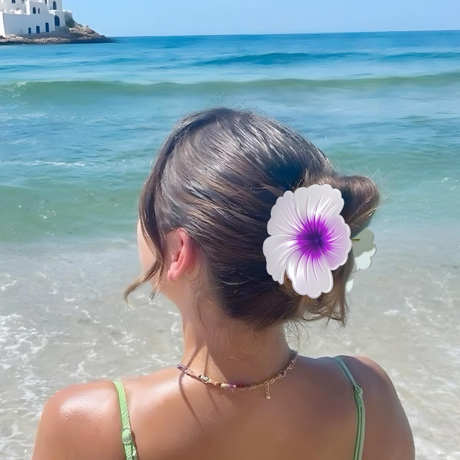 Elzle Pack of 6 Flower Hair Clips for Women, Hawaiian Hair Clip, Colourful for Girls, Thick/Thin Hair, Non-Slip Plastic Hair Claws for Beach Holidays, Daily Wear image number 4