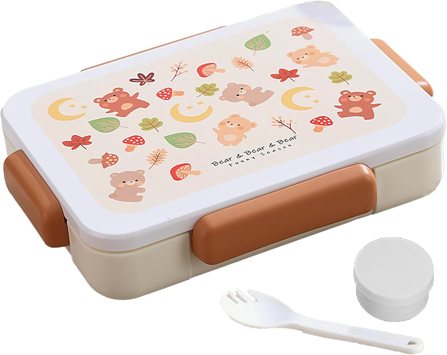 STRONGBERRY Kids Lunch Box, Healthy and Microwave - Safe, Dinosaur Parade, Purple Unicorn, Brown Bear Designs (Brown Little Bear) image number 5