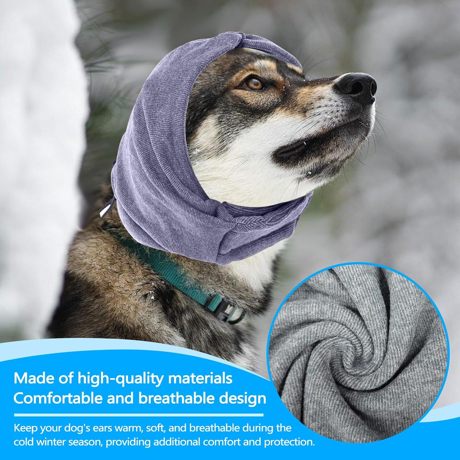 Huakaile 2 Pack Dog Ear Muffs Noise Protection, Calming Dog Snood Hoodie with Hook and Loop, Pet Head Wraps Cover for Winter Anxiety Quiet Hematoma Bath Grooming (M, Gray, Purple) image number 4