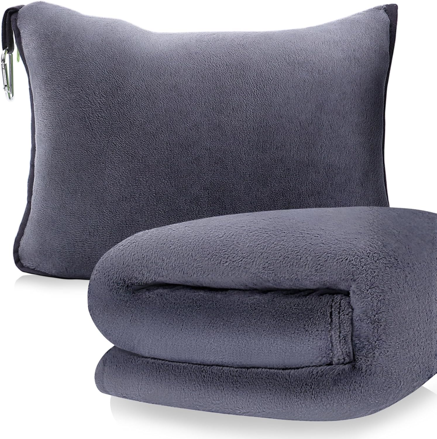 DAWNTREES 2 Pack Travel Blanket and Pillow - Travel Essentials Gifts on Airplane, Camping, Car, 2 in 1 Airplane Blanket with Soft Bag Pillowcase, Hand Luggage Sleeve and Backpack Clip. (Grey+Pink)