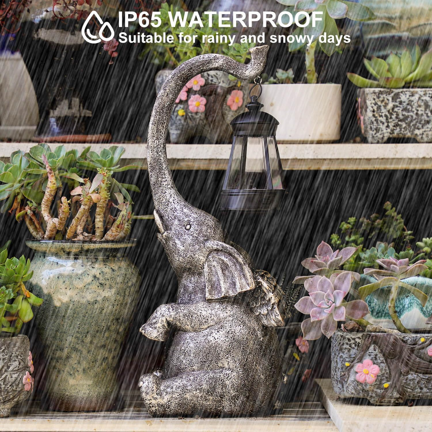 FOMAILE Elephant Garden Statue, Large Garden Statue with LED Lights, Solar Garden Outdoor Statue, Funny Outdoor Decor for Garden,Patio, Yard and Lawn, (EL-020-1) image number 6