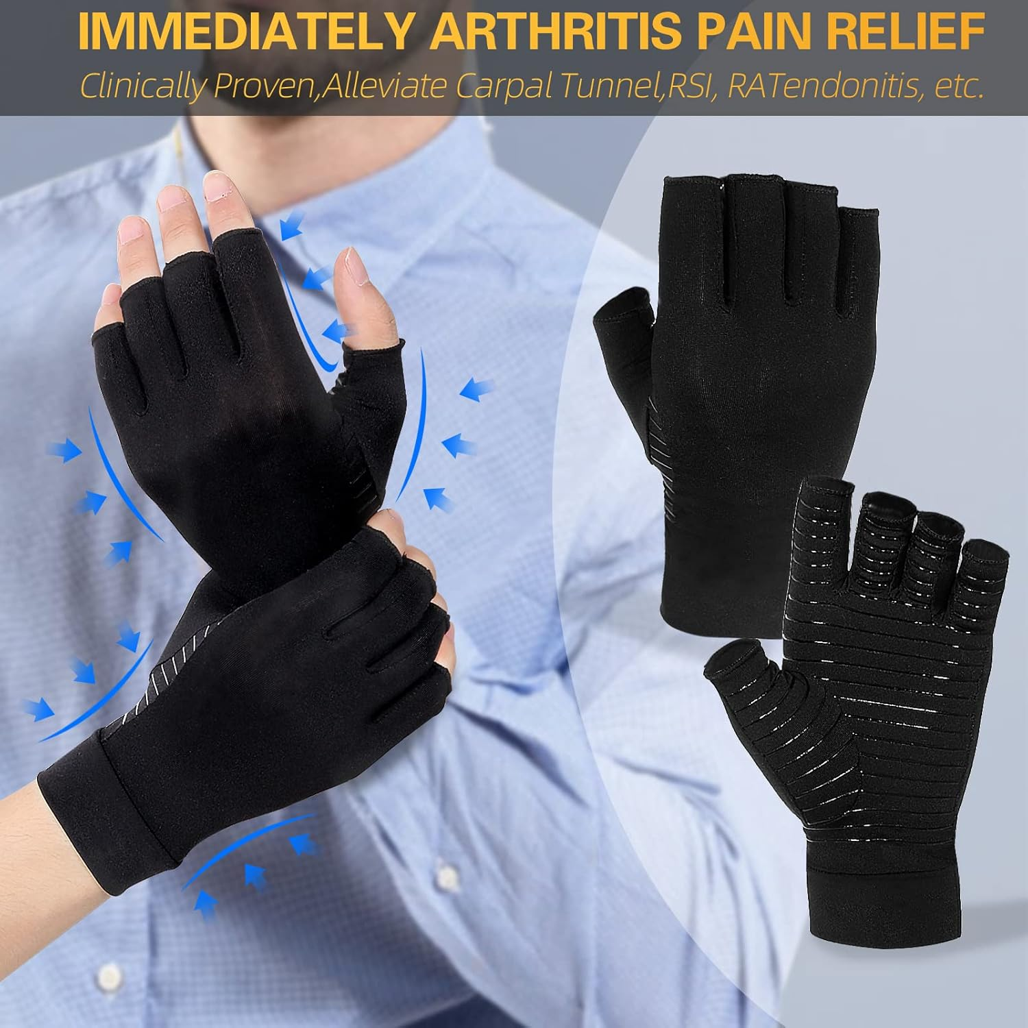 2 Pairs Copper Arthritis Gloves Compression Gloves Women Men Relieve Hand Pain Swelling and Carpal Tunnel image number 4