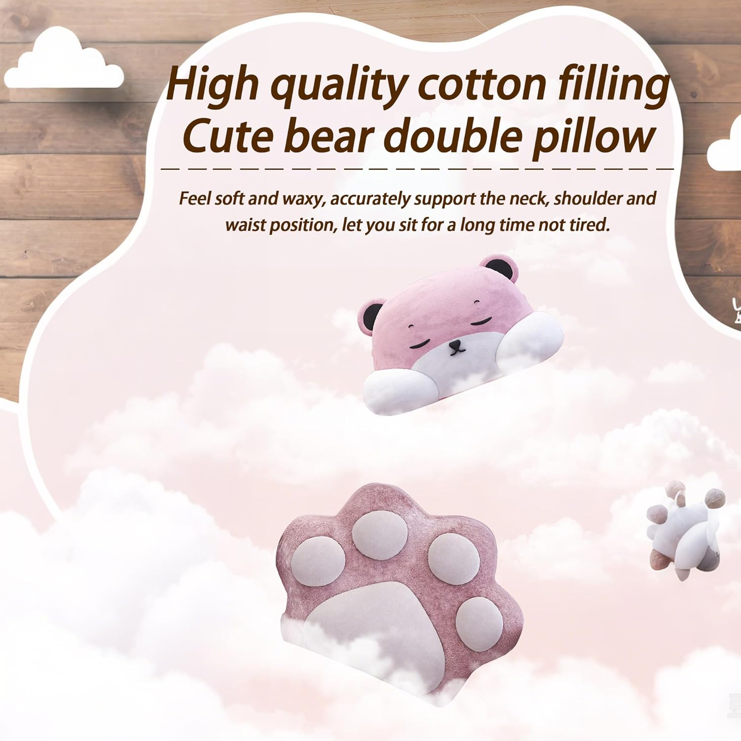 Blissfuldestiny Kawaii Gaming Chair with Retractable Footrest, Pink and White Bear Design, 120 X 70 X 52 Cm (Faux Leather, Black) image number 3