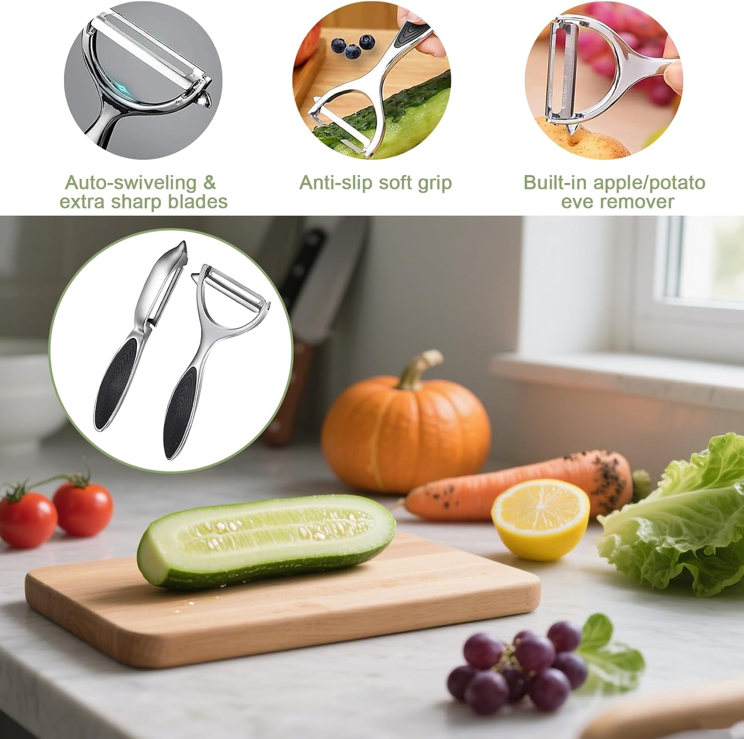 2Pcs Vegetable Peeler, Y & I Shape Swivel Blades Julienne Peeler, Potato Peeler, Stainless Steel Multi - Function Set for Kitchen and Household Use