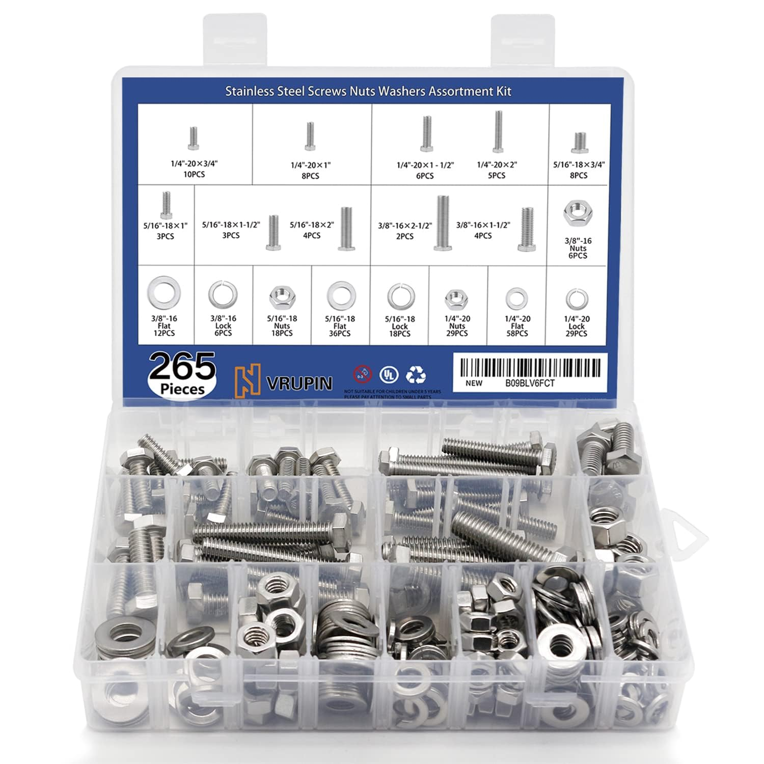 Generic 80PCS Carbon Steel Hex Bolts and Nuts Assortment Kit Hardware Screws Set (5/16""-18) image number 3