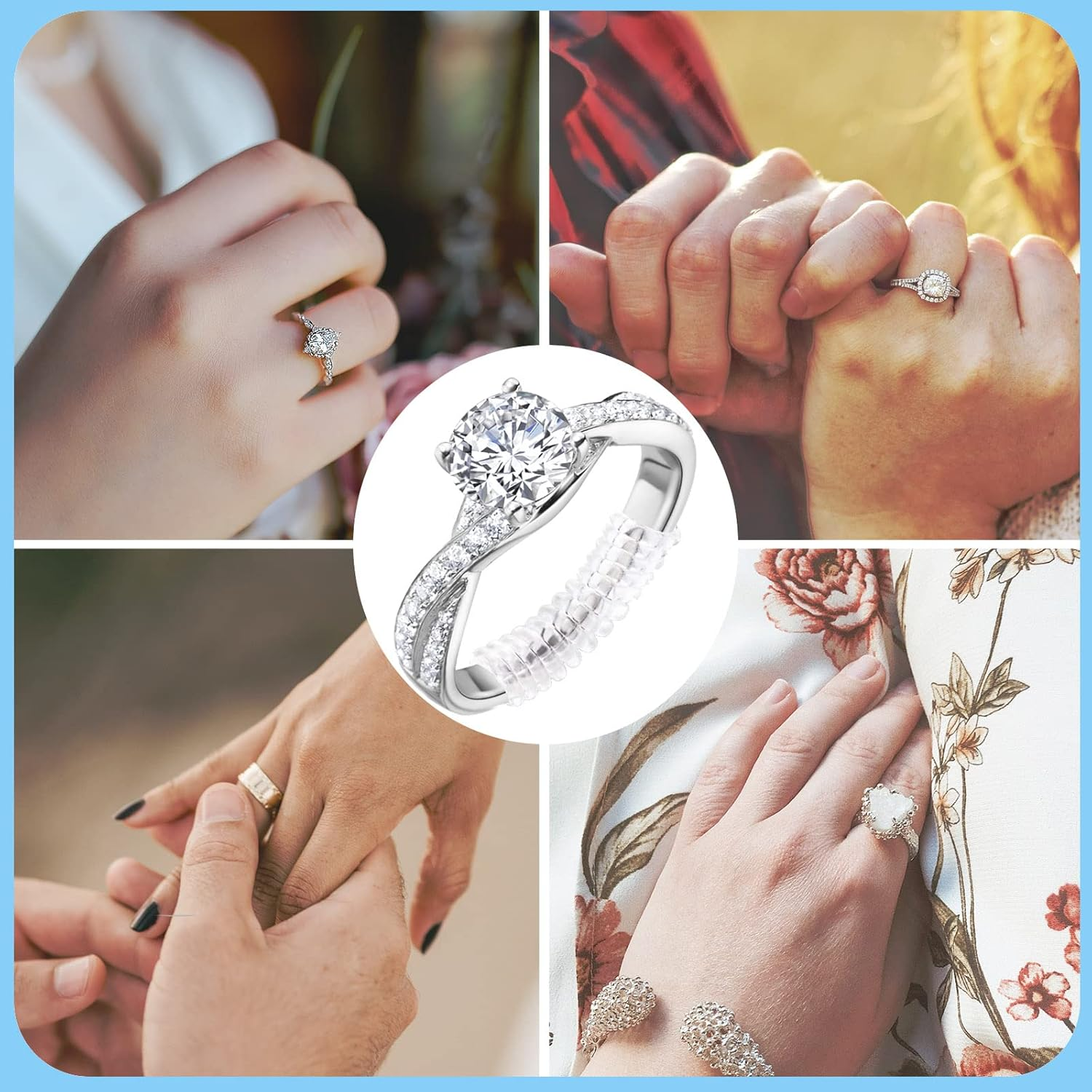 Ring Size Adjuster for Loose Rings, Yowamho 8 Pcs/ 16 Pcs Invisible Spiral Transparent Ring Guard Clip Jewelry Resizer Set for Making Jewelry Fitter, Tightener, Spacer, Sizer for Men and Women