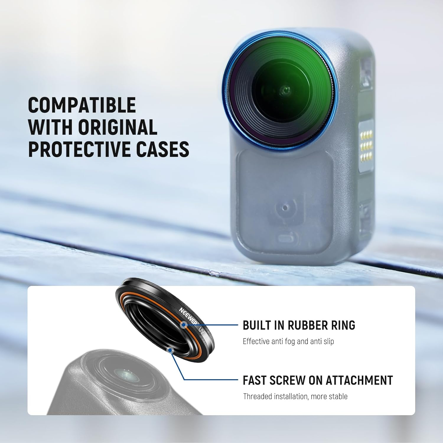 NEEWER UV Filter Compatible with DJI Osmo Nano, Screw on Protective Action Camera Lens Filter Multicoated Optical Glass Photography Accessories with Tempered Glass Screen Protector image number 2