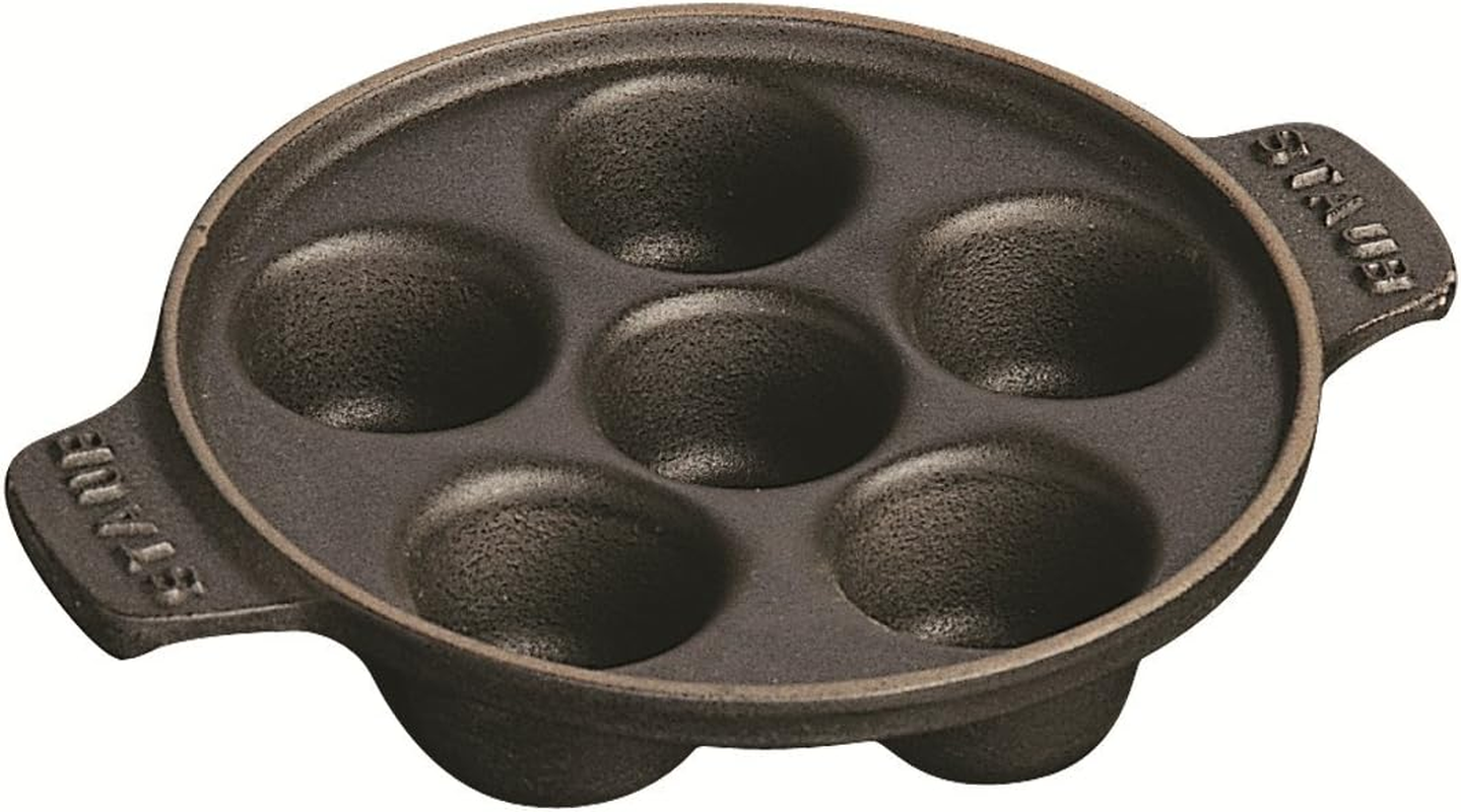 STAUB round Snail Dish with 6 Holes, Cast Iron, Matt Black