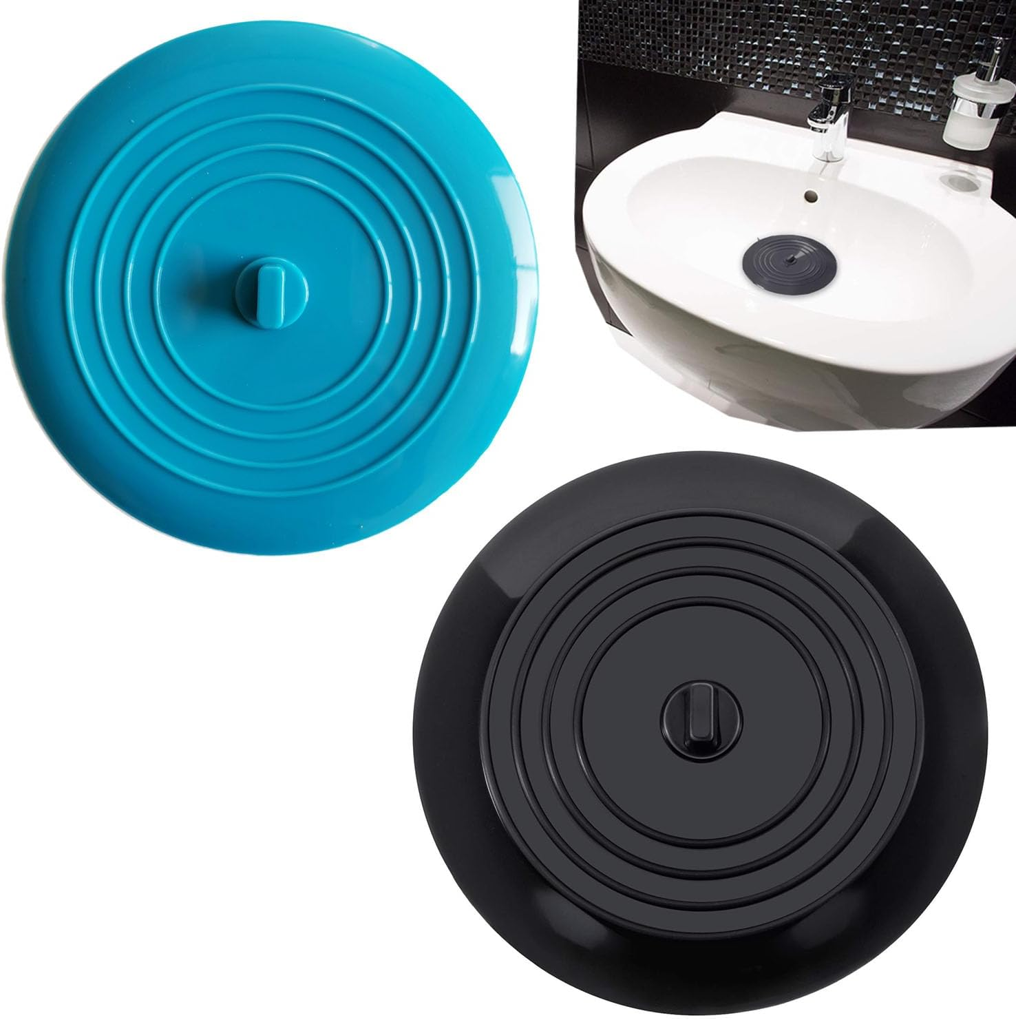 Paifeancodill Silicone Tub Stopper, 2 Pcs Sink Plug, 6" Drain Plug Hair Stopper Flat Suction Cover, Bathtub Drain Stopper, Sealing Sink Cover, Bath Plug for Kitchen Bathroom (White+Gray)