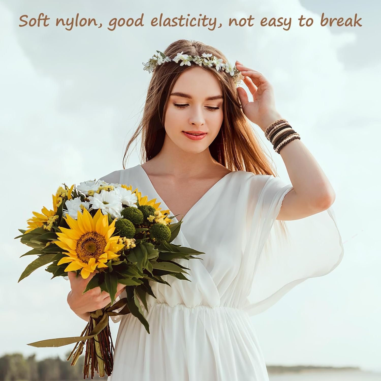 Hair Ties, 20 PCS of 4 Styles Cute Hair Bands for Thick or Thin Hair,No Damage Hair Tie Bracelets,Brown Elastic Hair Accessories for Girls and Women image number 1