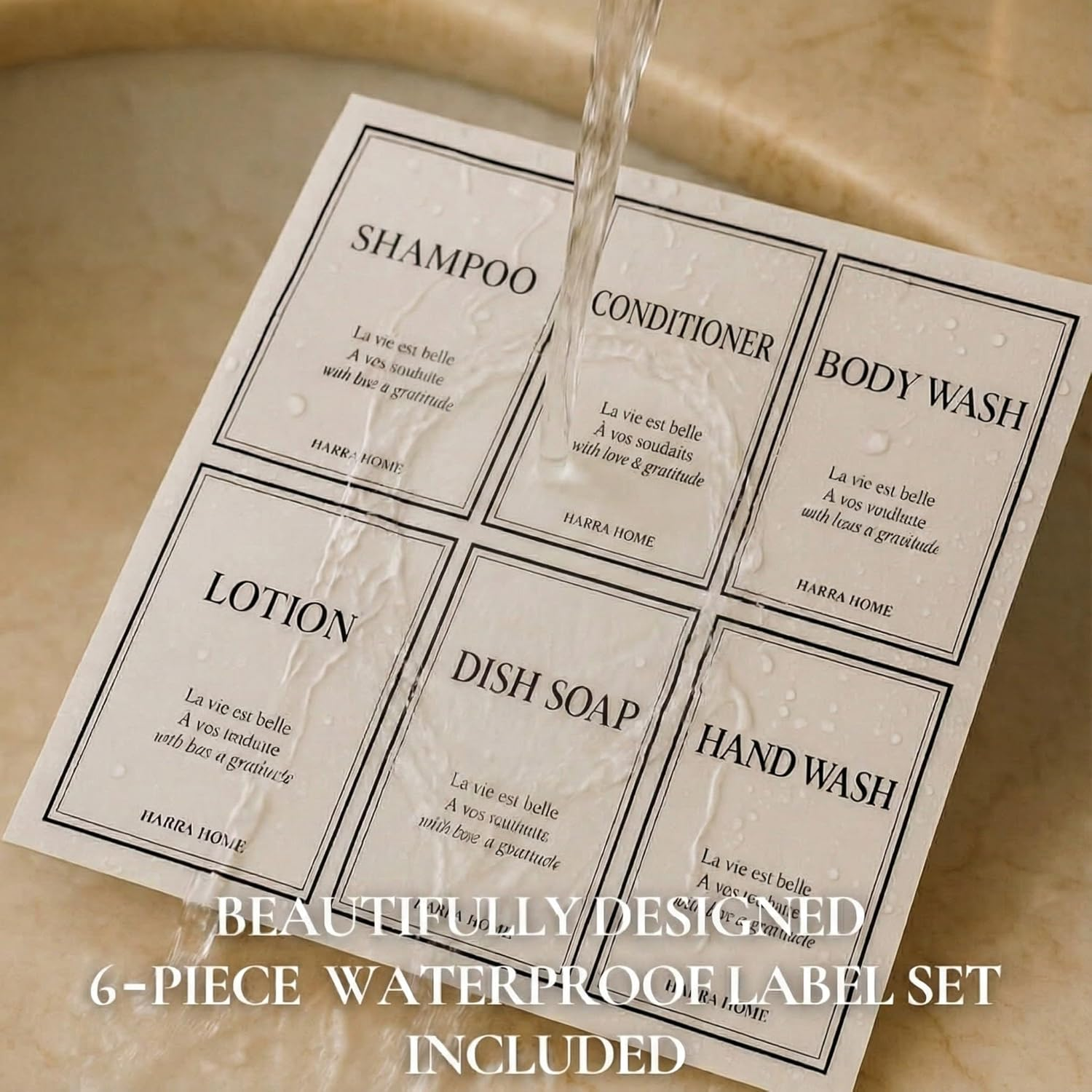 (White) - HARRA HOME Modern Gold Design Pump Bottle Dispenser for Bathroom 800Ml Refillable Empty Shower Shampoo White Plastic Bottles with Pump Set Lotion Body Wash and Massage Oils, Pack of 3 (White) image number 6