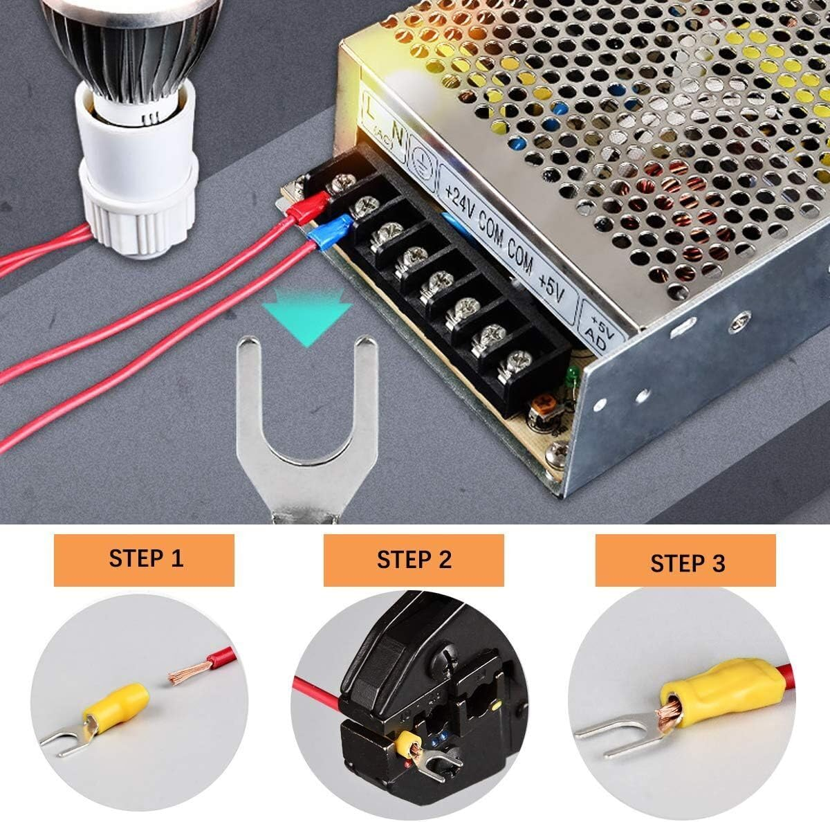 MTJNYZA 678Pcs Crimp Terminals Connectors Electrical Wire Crimping Set Connector Assorted with Heat Shrink Tubing Sleeving Cable Electric Terminals Spade Ring Bullet Butt Fork Copper image number 2