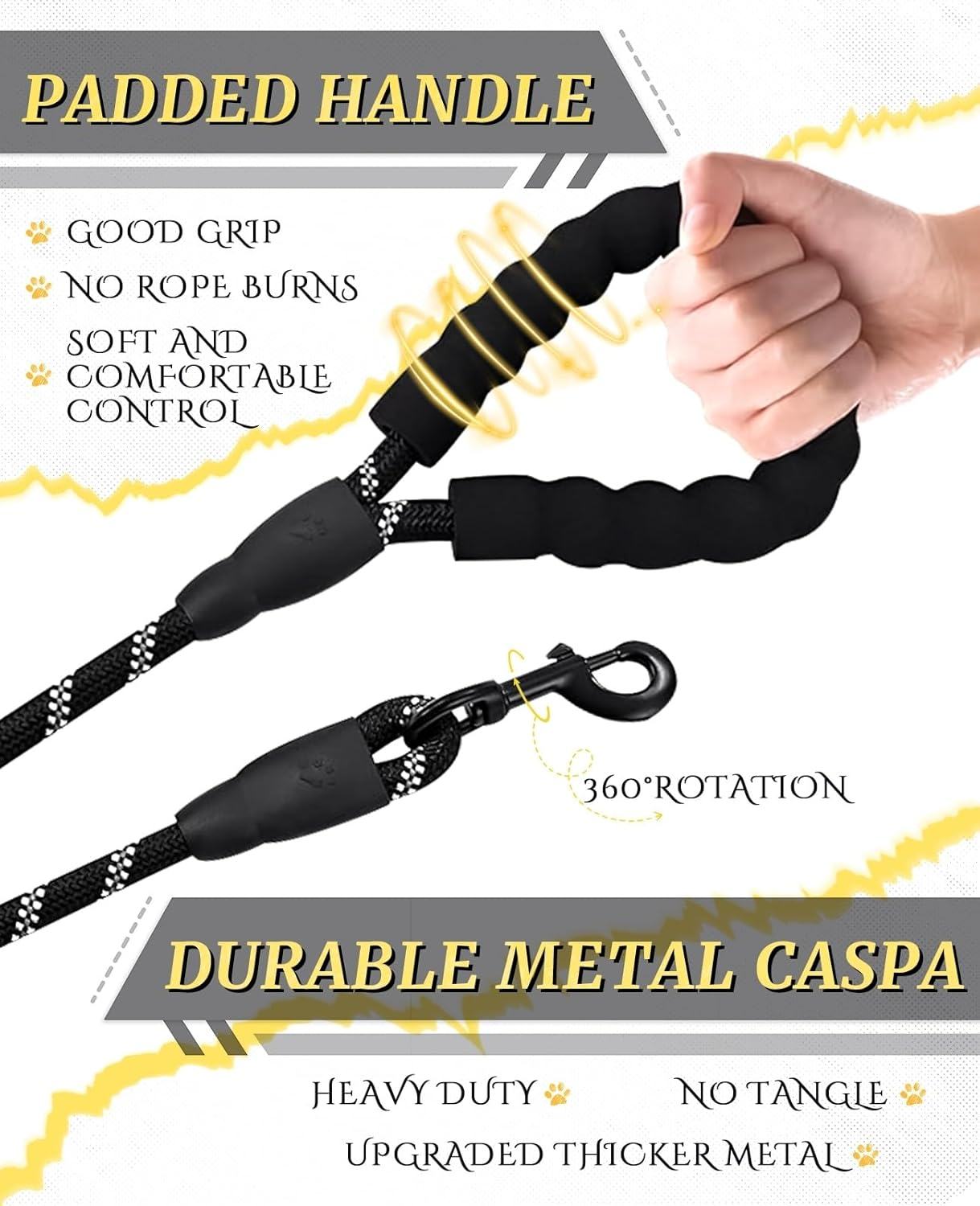 Alxmunao Reflective Anti-Pull Dog Lead with Foam Handle, Durable Nylon Leash for Small Medium Dogs Walking Training (Multiple Colors) (Red) - Black image number 6