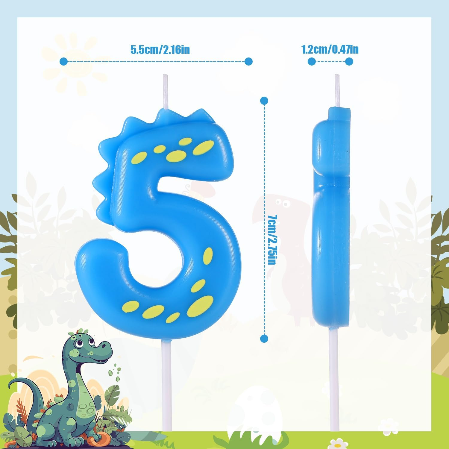 Birthday Number Candles, 5.51 Inch Cute Dinosaur Number Candle Happy Birthday Cake Toppers Decorations for Boys Girls Kids Adults Dino Theme Party Anniversary Celebration Supplies (Number 5) image number 5