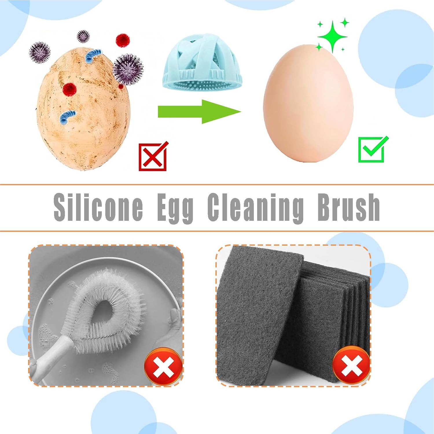 Silicone Egg Cleaning Brush - Reusable Scrubber for Fresh Eggs - Gentle Egg Washer Tool - Effortless Cleaning - Durable and Easy to Use - Blue
